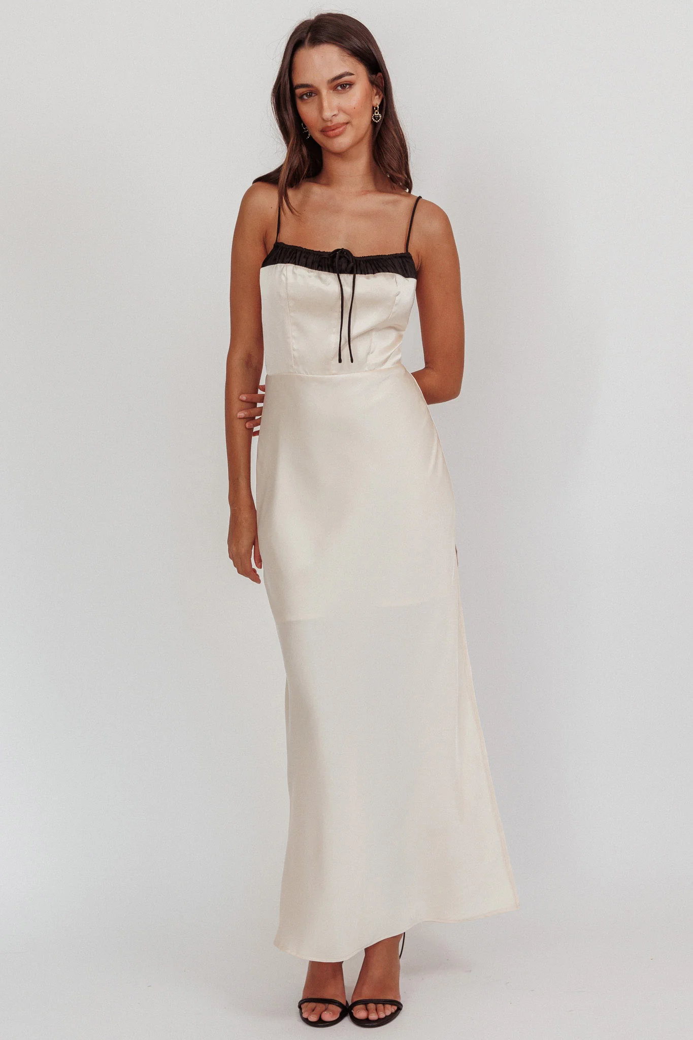 Tomorrow's Love Gathered Bow Neckline Maxi Dress Oyster