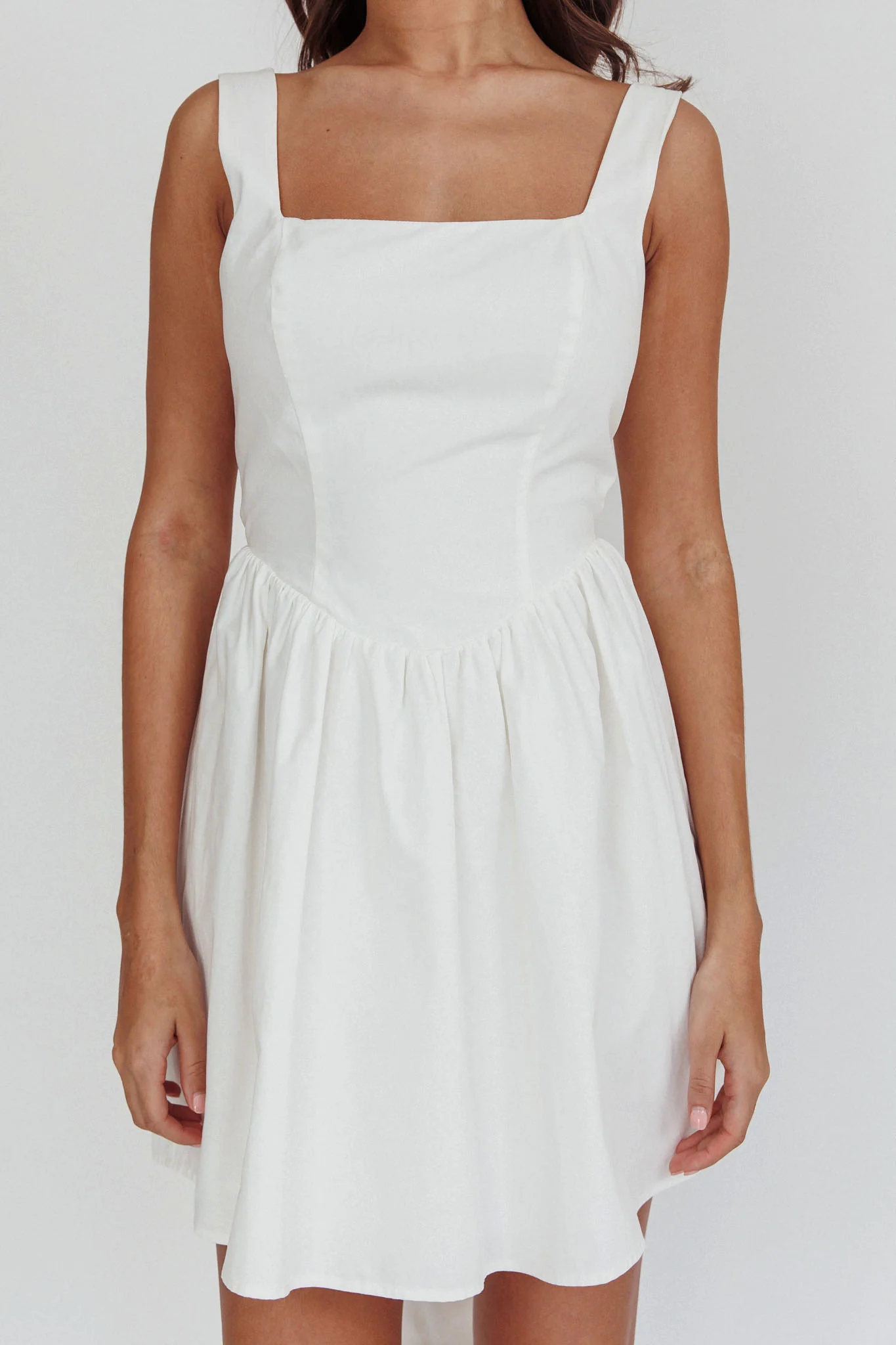 Irenic Bow Flare Mini Dress White