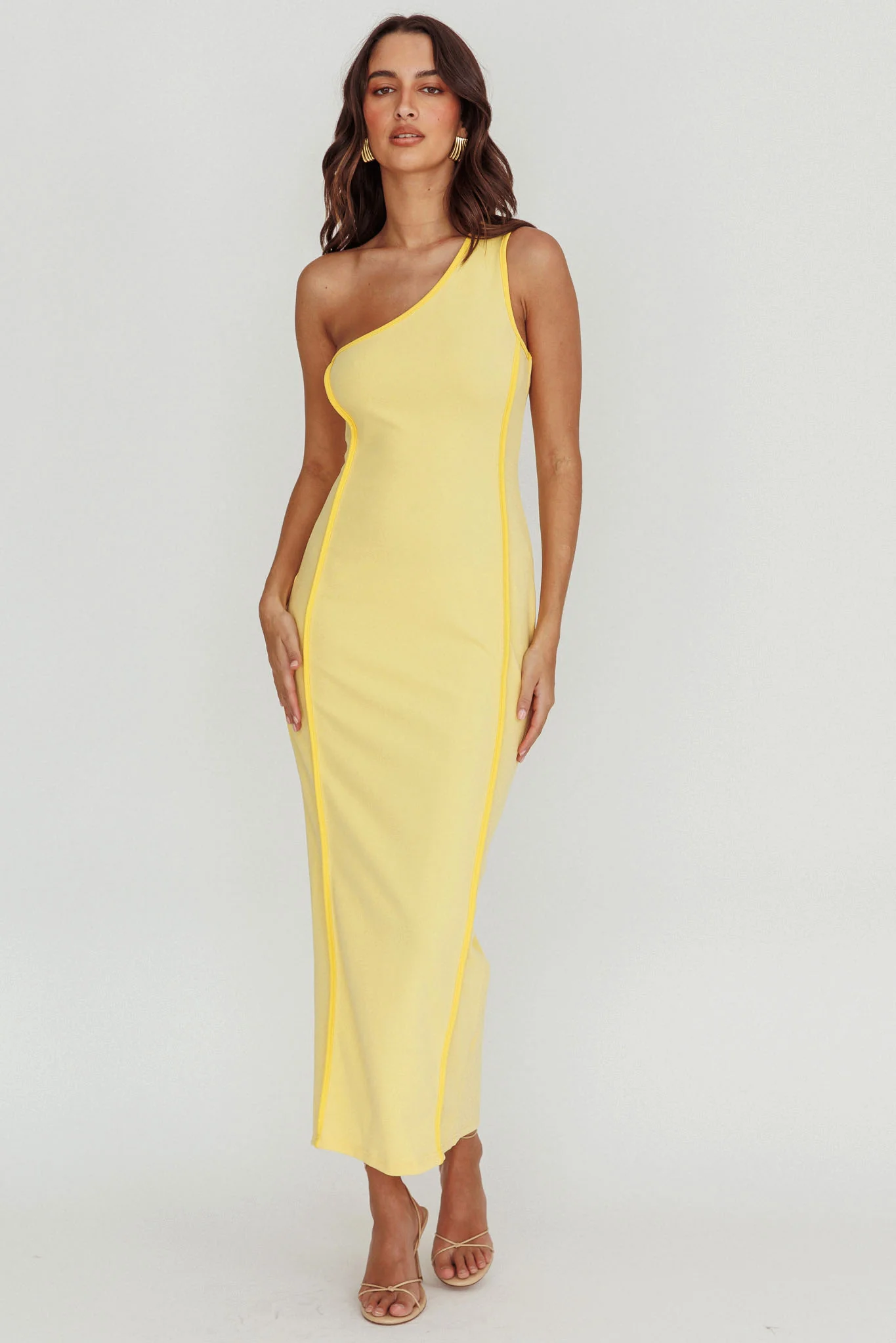 Ivanka One Shoulder Piping Dress Yellow