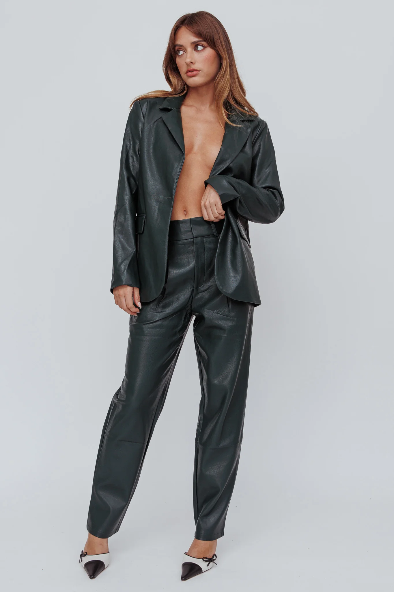 Left On Read Faux Leather Jacket Hunter Green