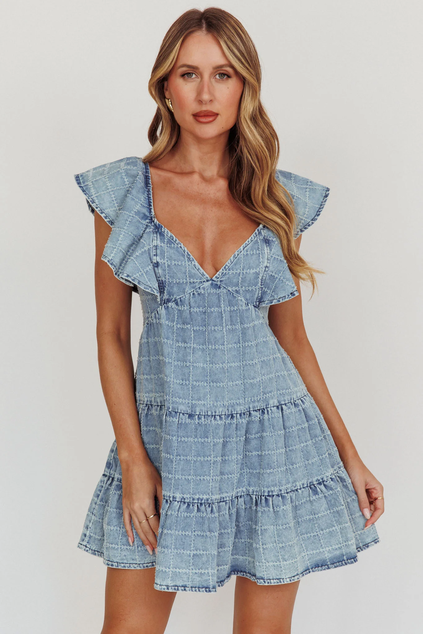 Daffodil Ruffle A-Line Mini Dress Light Blue