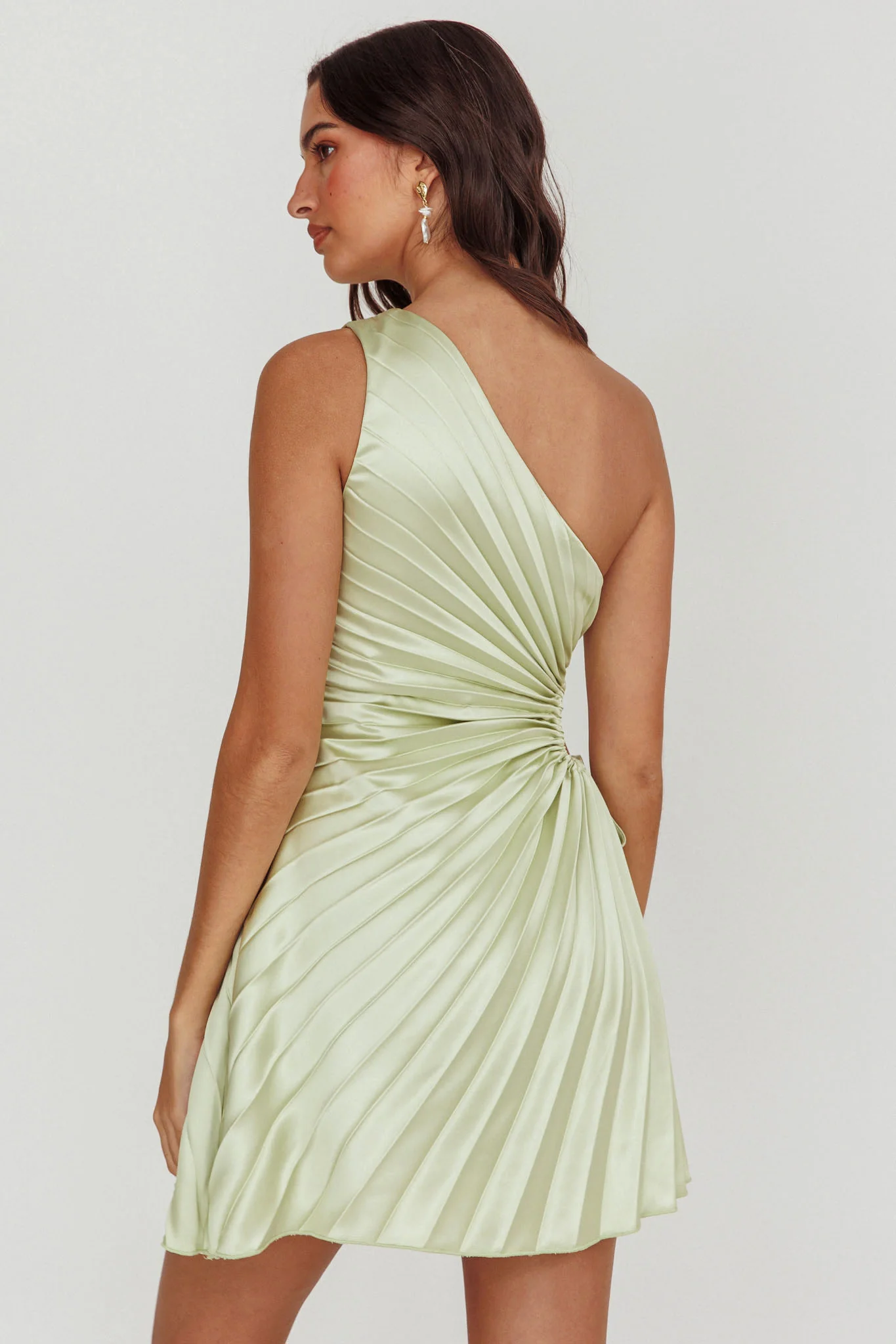 Glow Ray One-Shoulder Pleat Dress Apple