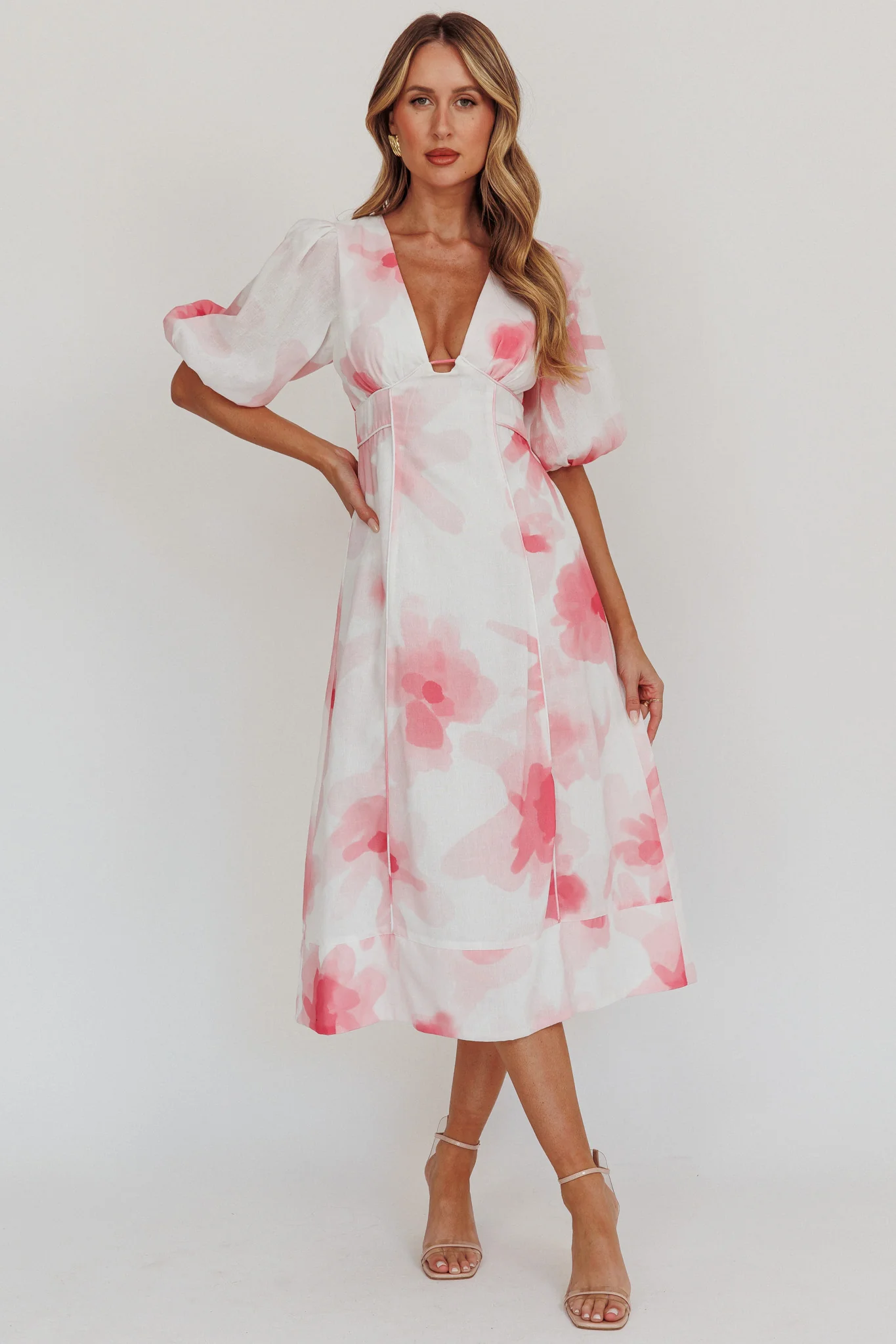 Elias Puff Sleeve Midi Dress Blush