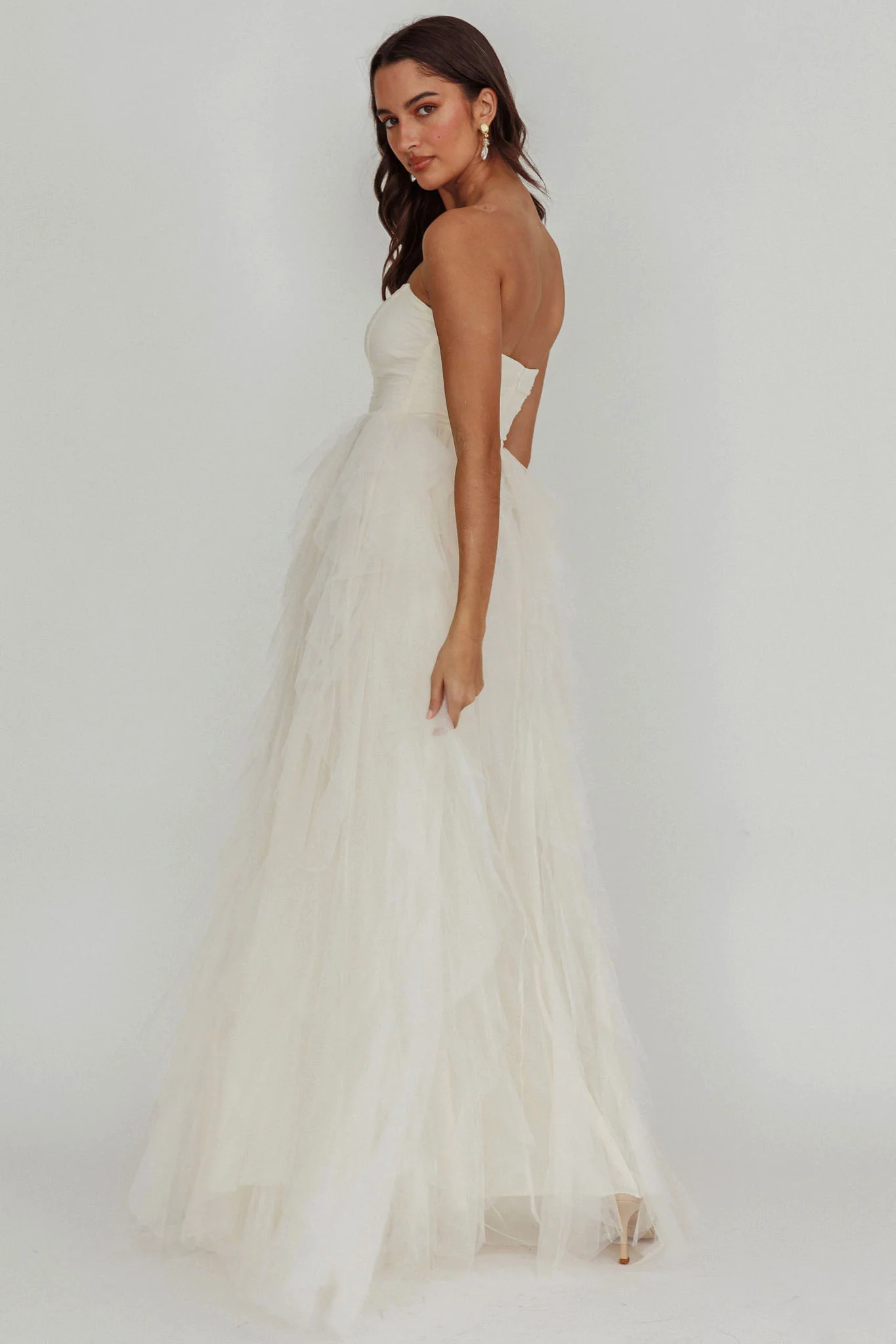 Rori Tulle Cascade Maxi Dress Ivory