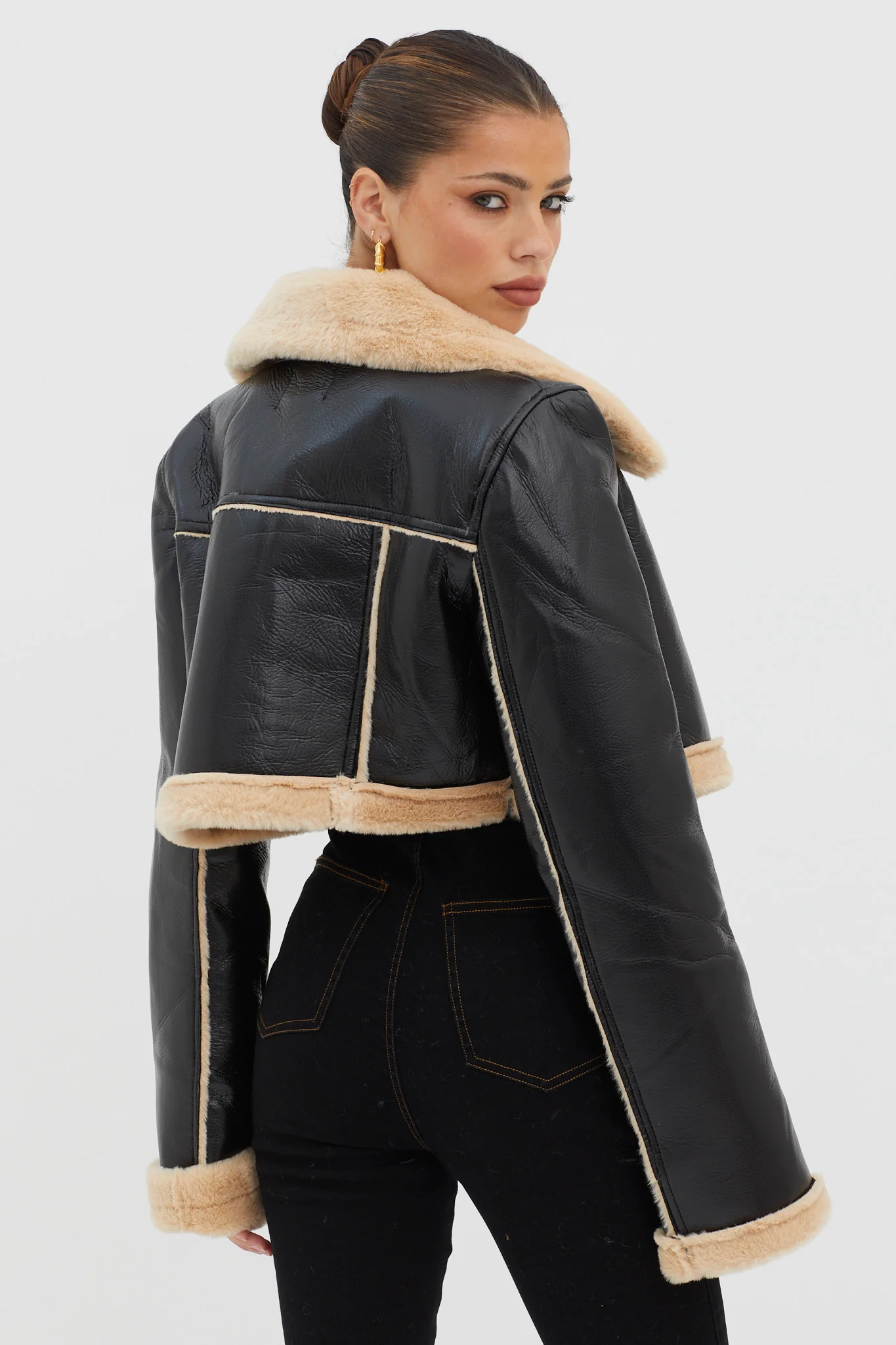 High Altitude Faux Fur Biker Jacket Black/Taupe