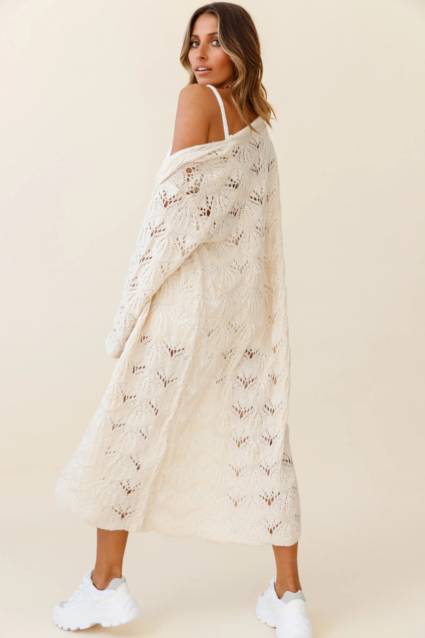 Hailey Crochet Knit Duster Cardigan Cream