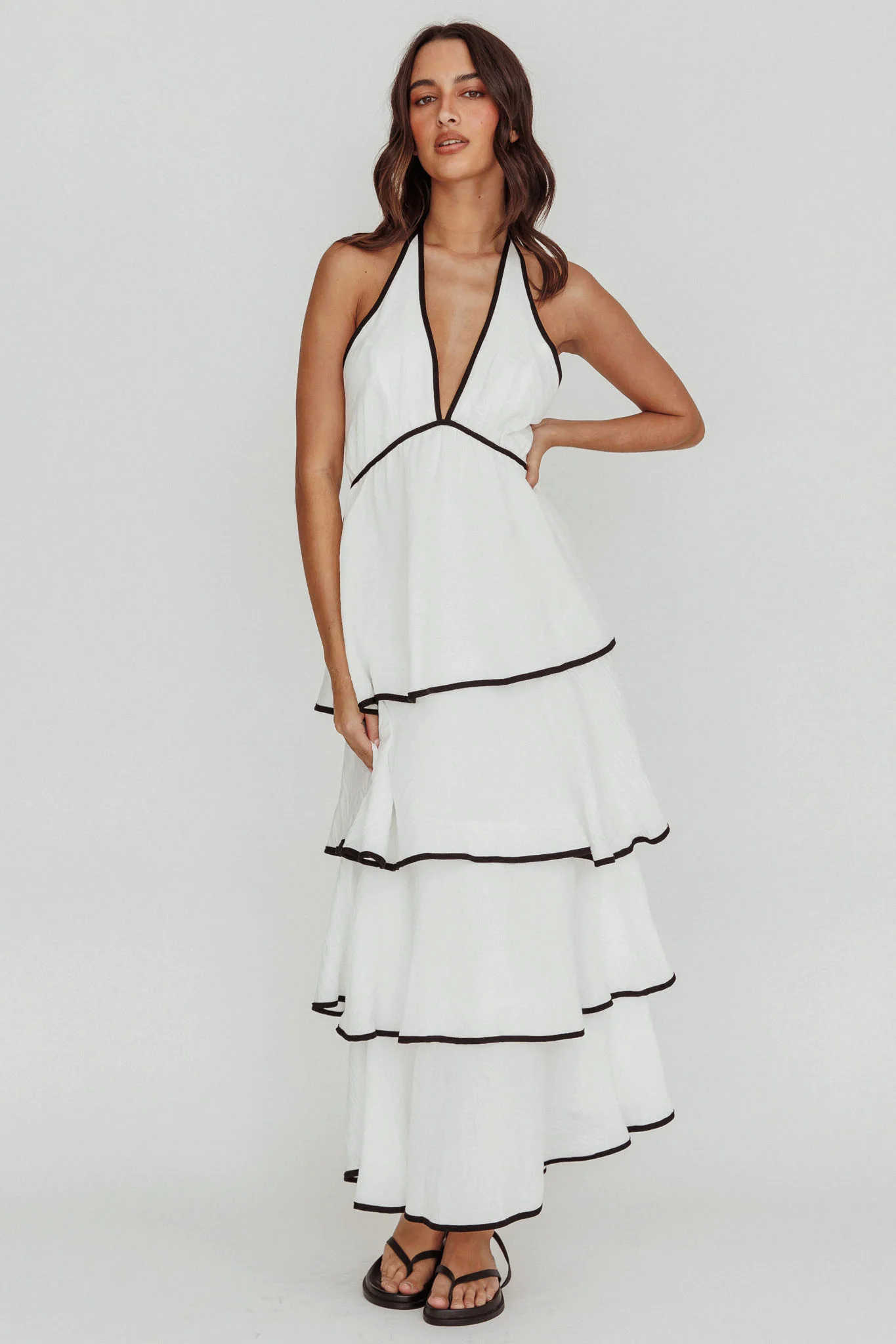 Catalina Tiered Ruffle Maxi Dress White/Black