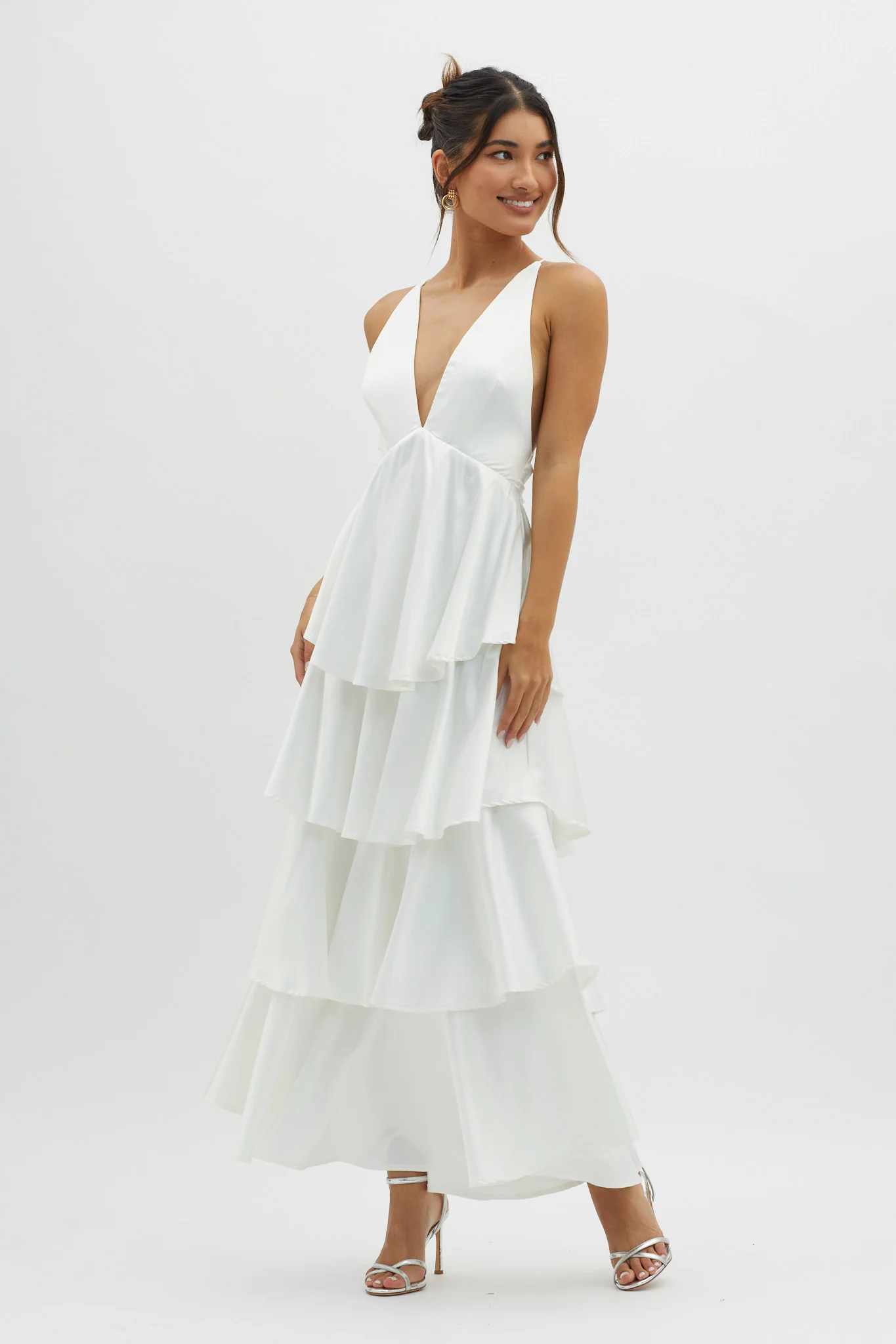 Auguste Tiered Frill Strappy Back Dress Ivory