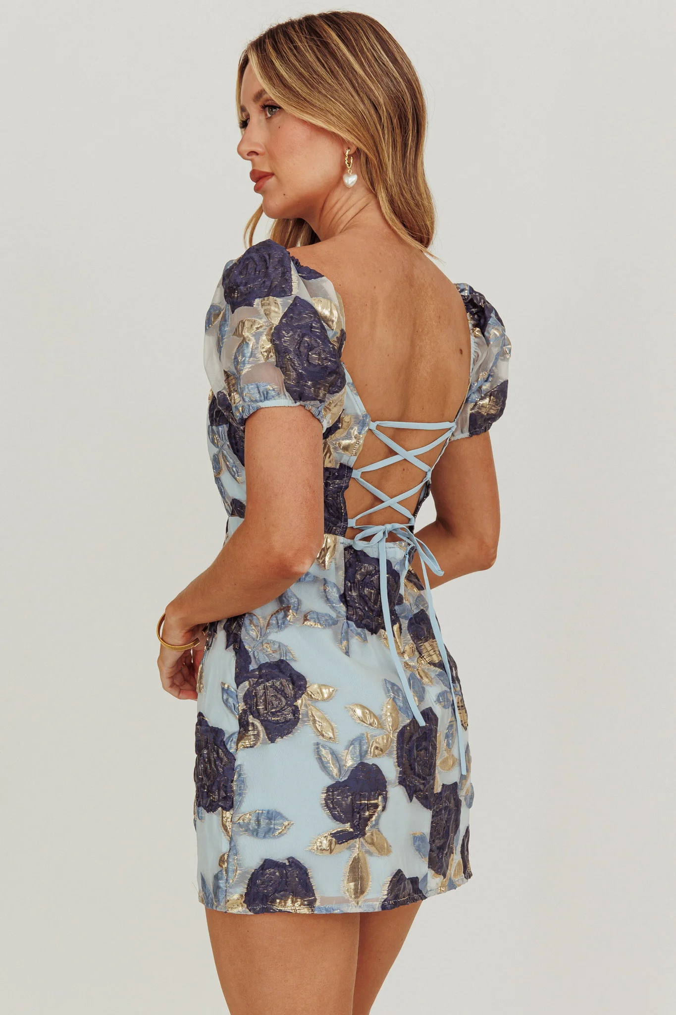 Love To Dream Puff Sleeves Mini Dress Blue