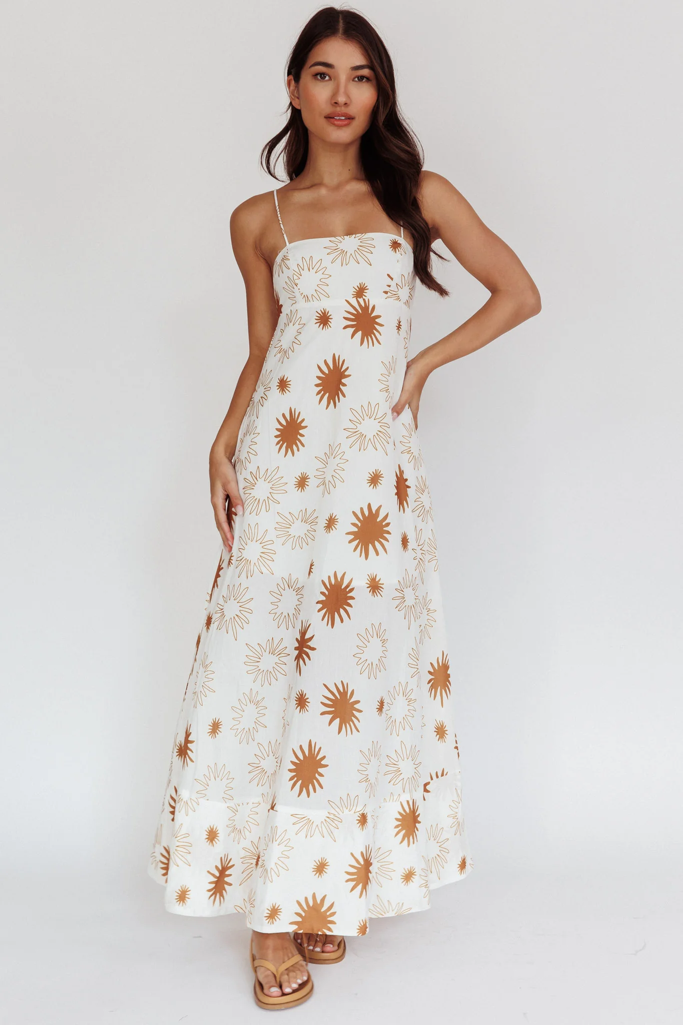 Midsummer Sun Print Maxi Dress White Green