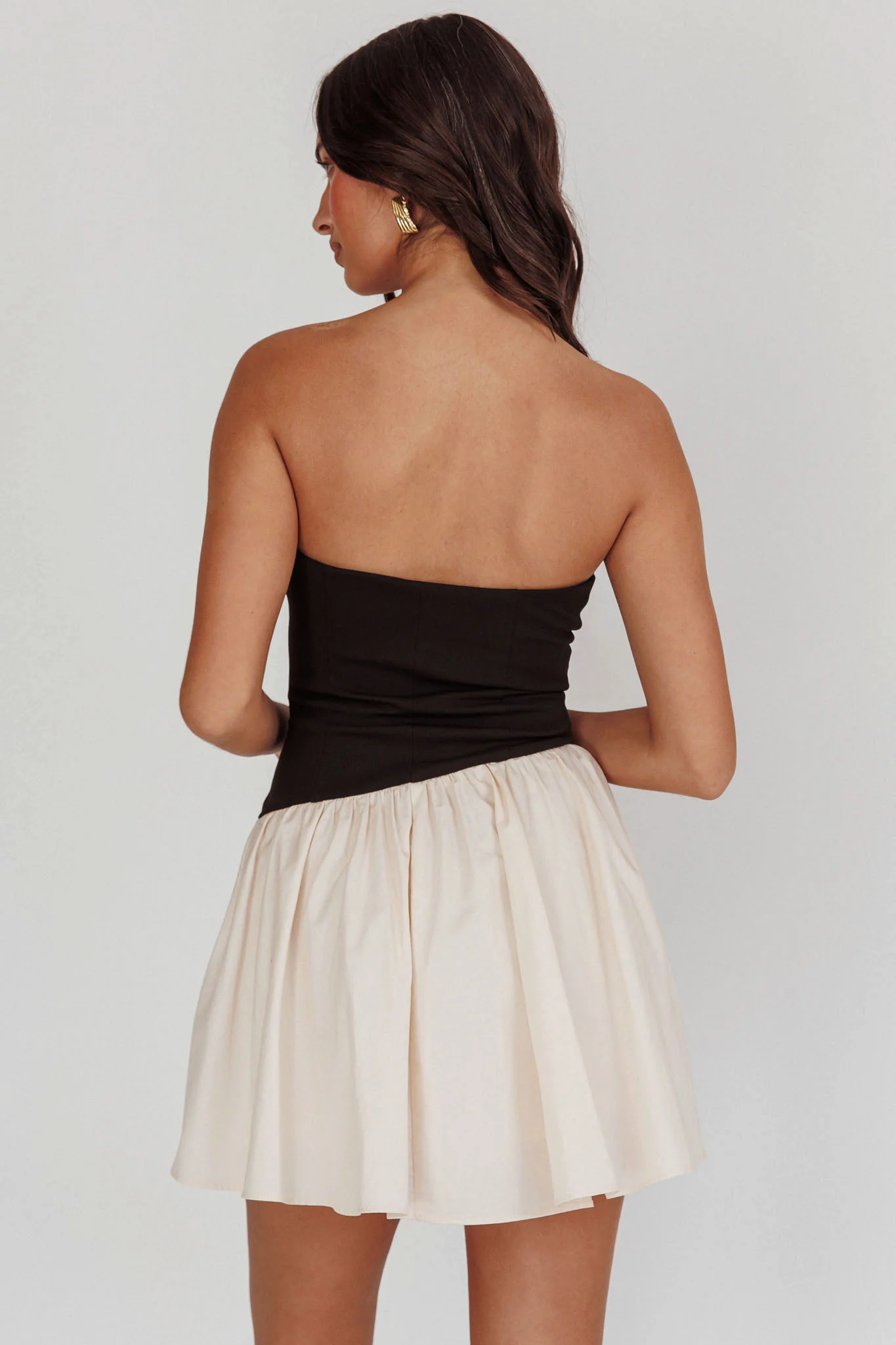 Marzipan Strapless Contrast Mini Dress Black Cream