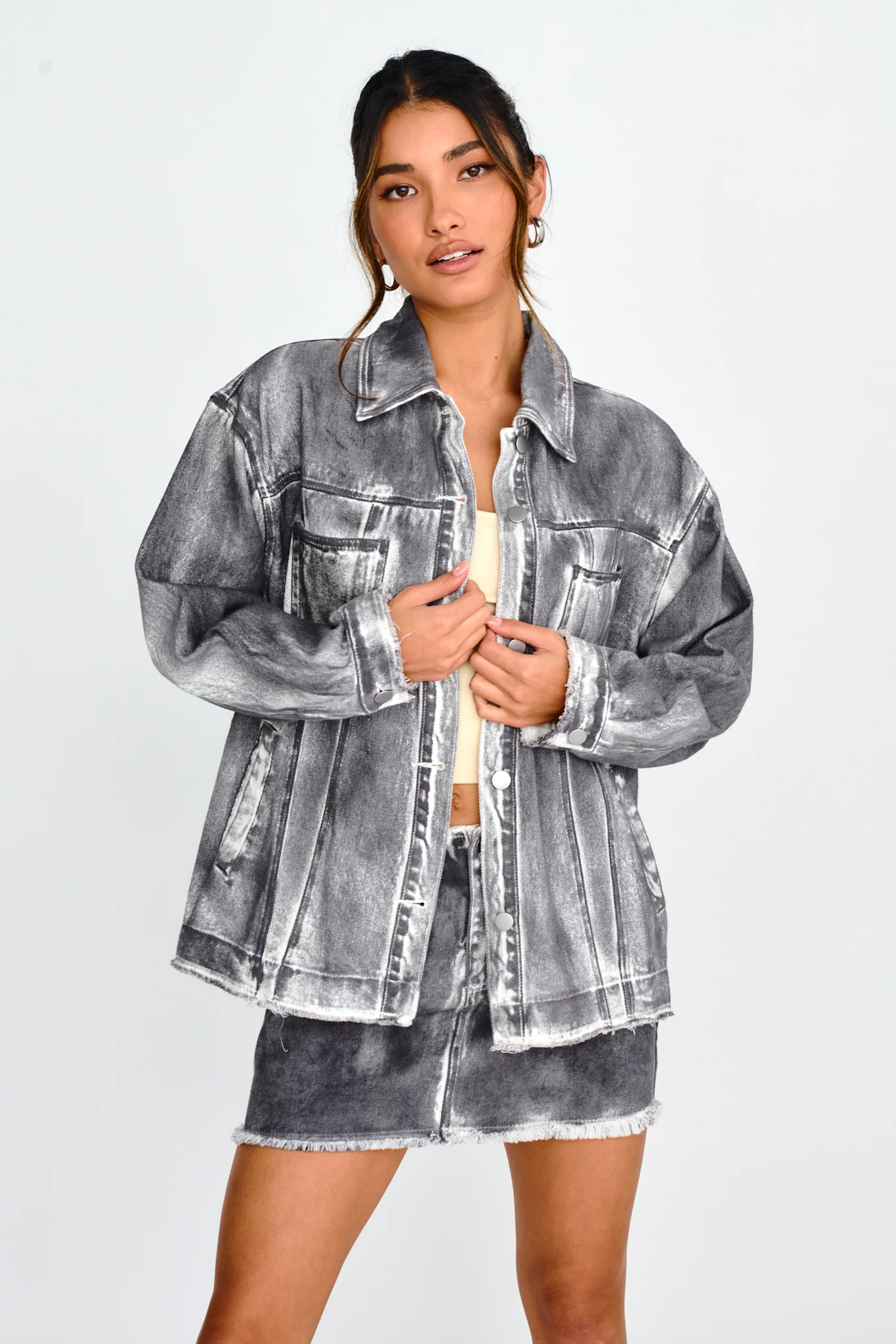 Decoy Distressed Jean Jacket Black/White