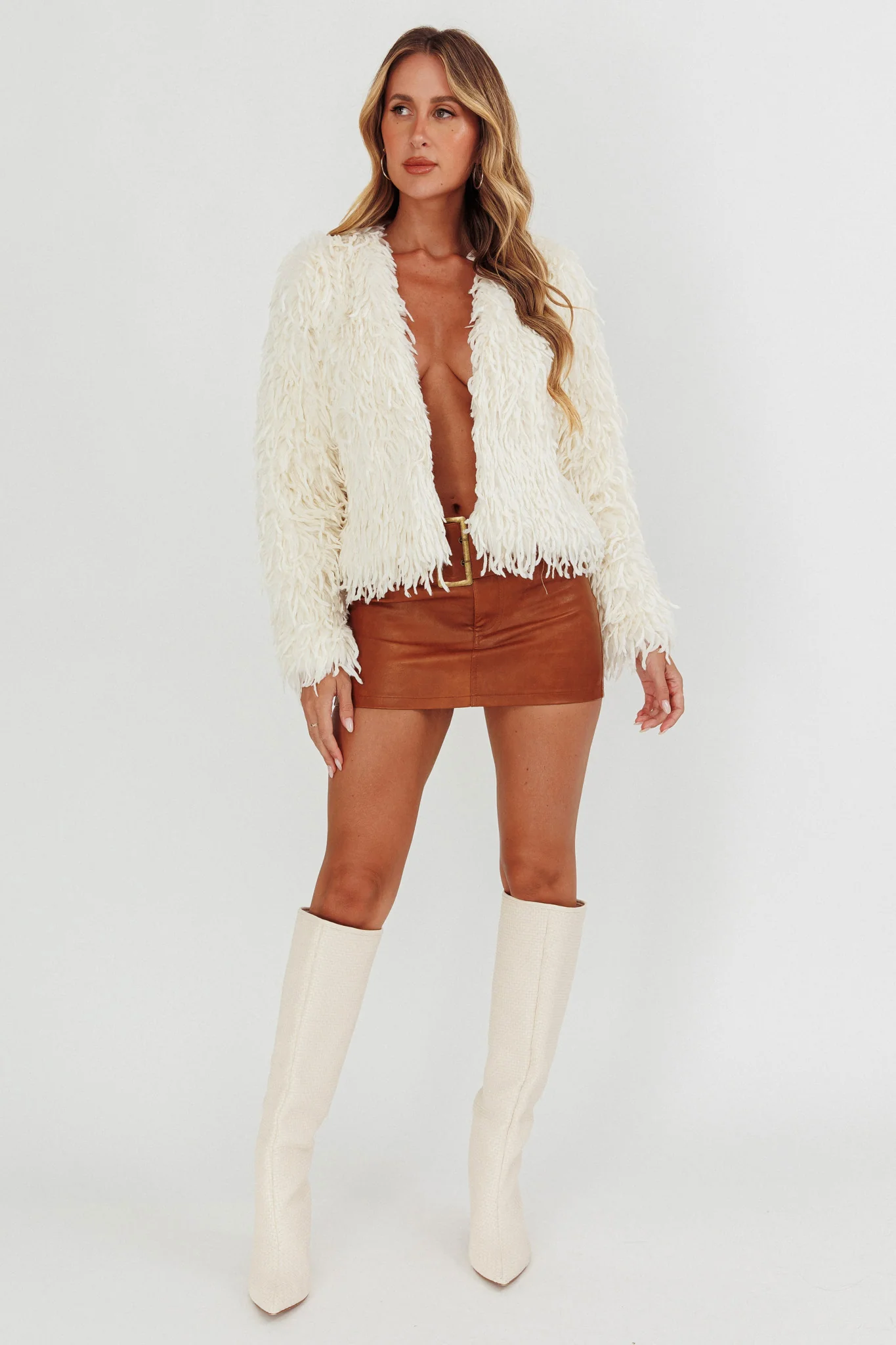 Montana Long Pile Faux Fur Jacket White