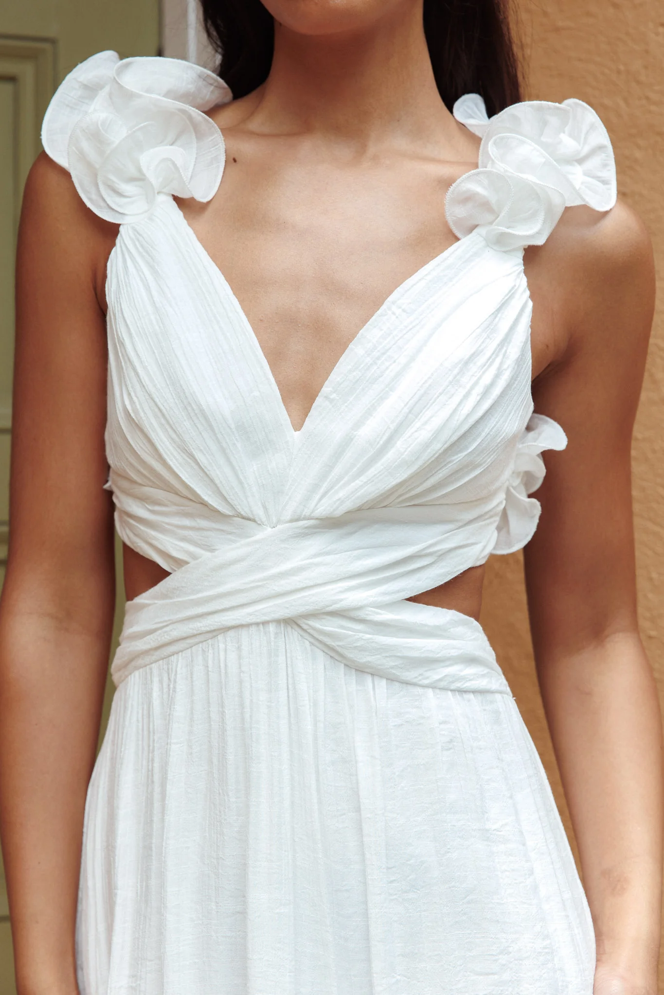 Madara Laced Back Ruffle Dress White