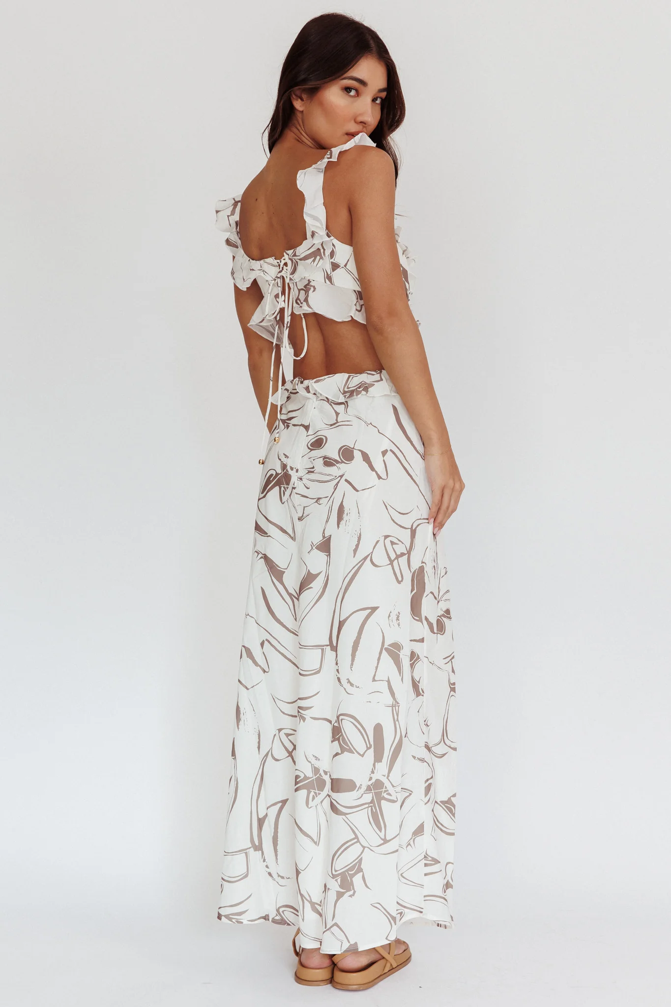 Second Chances Ruffle Trim Maxi Dress Mocha