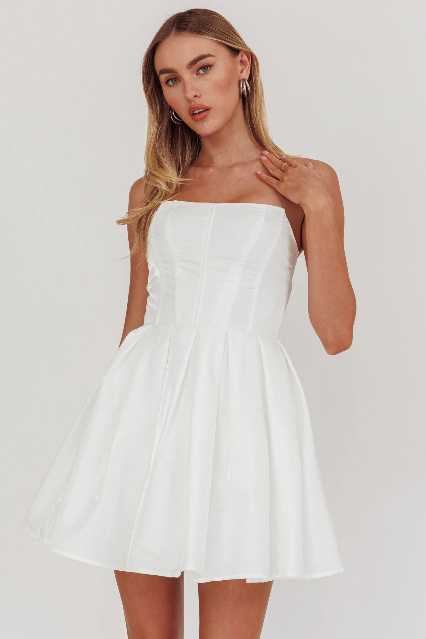Loveless Strapless Flared Mini Dress Off White