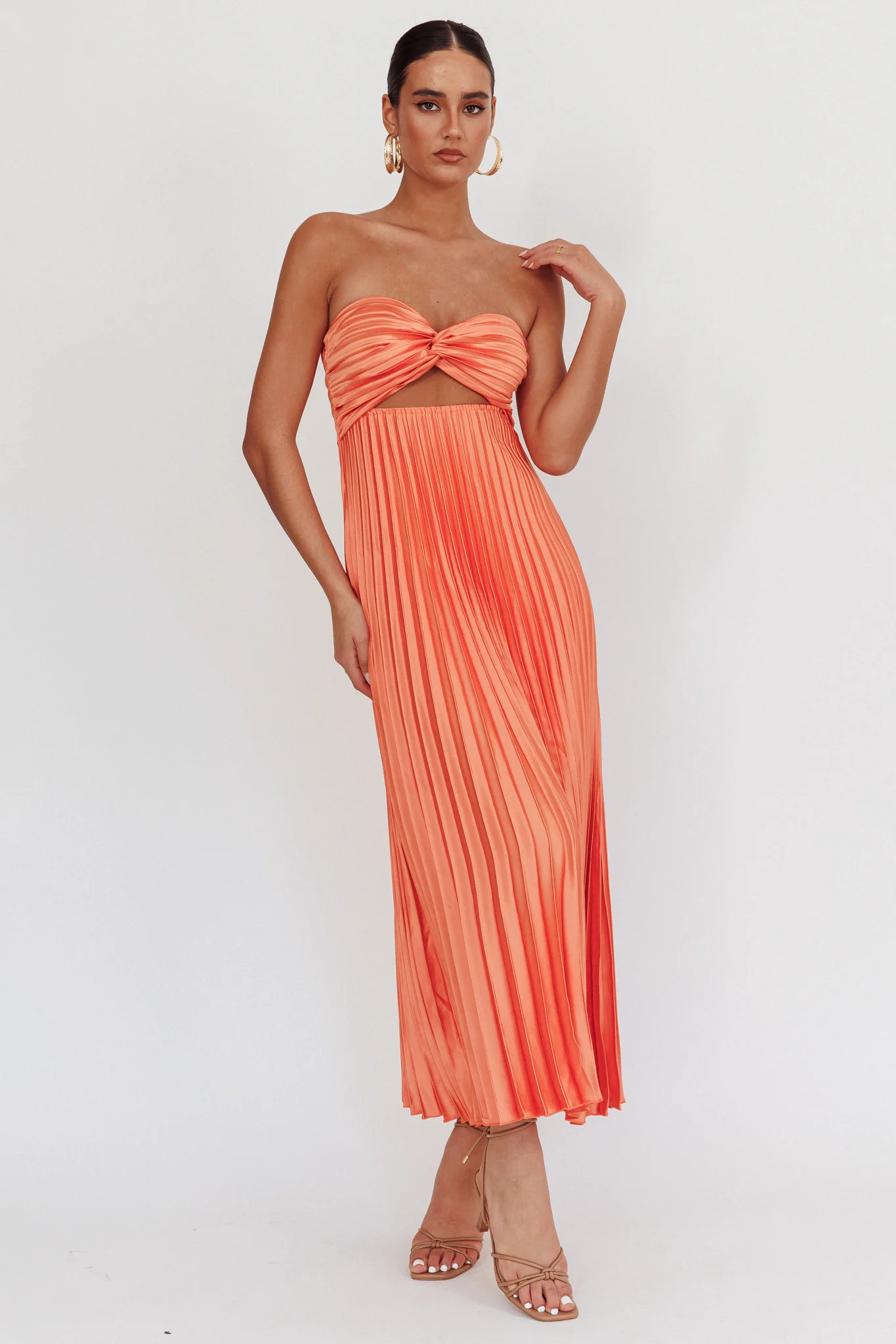 Wicked Games Strapless Pleated Maxi Dress Orange