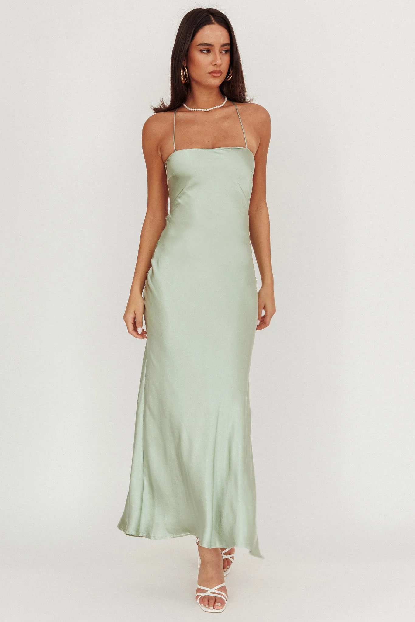 Dolce Life Backless Satin Maxi Dress Sage