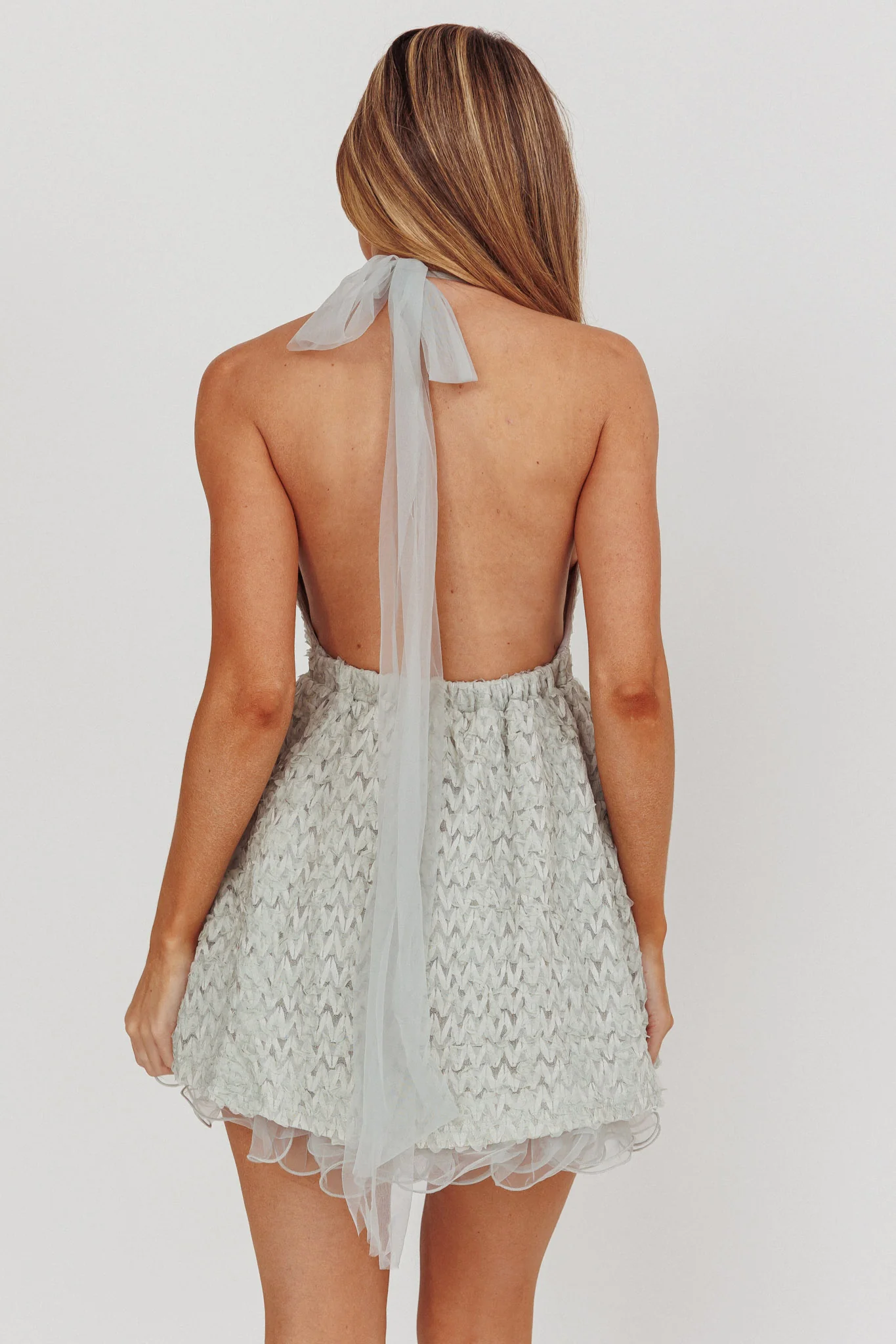 I'm Magnetic Halter Neck Backless Mini Dress Mint Grey