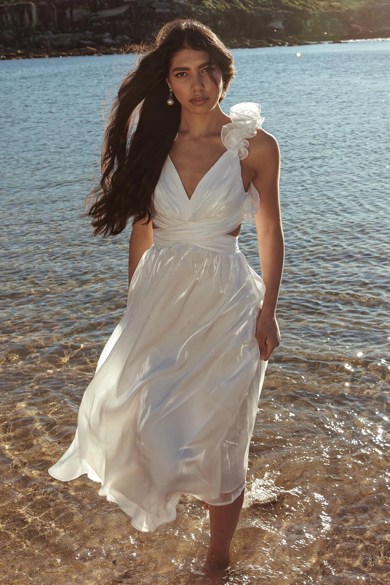 Madara Lace-Up Back Maxi Dress White