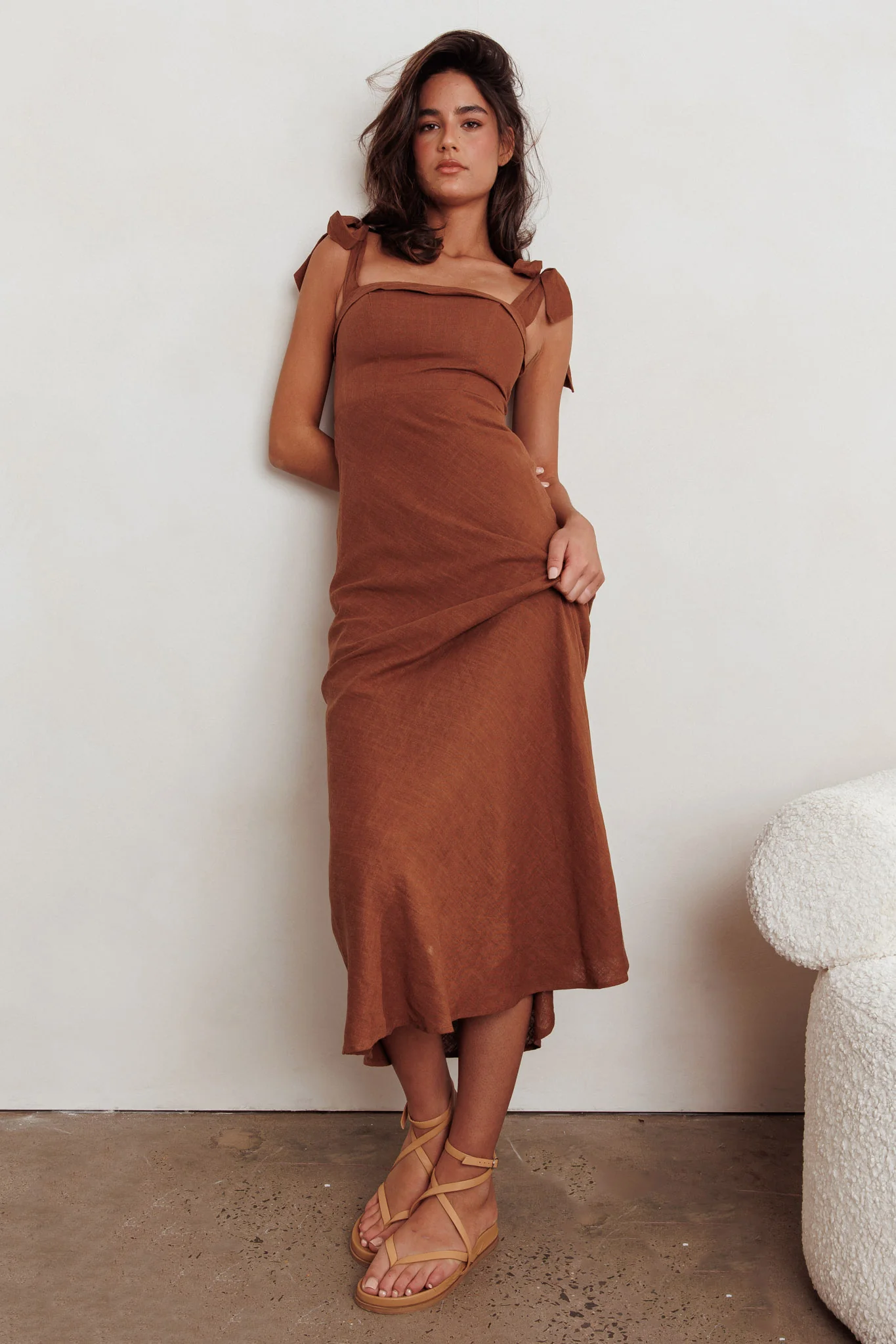 Appreciate You Tied Shoulder Maxi Dress Chocolate