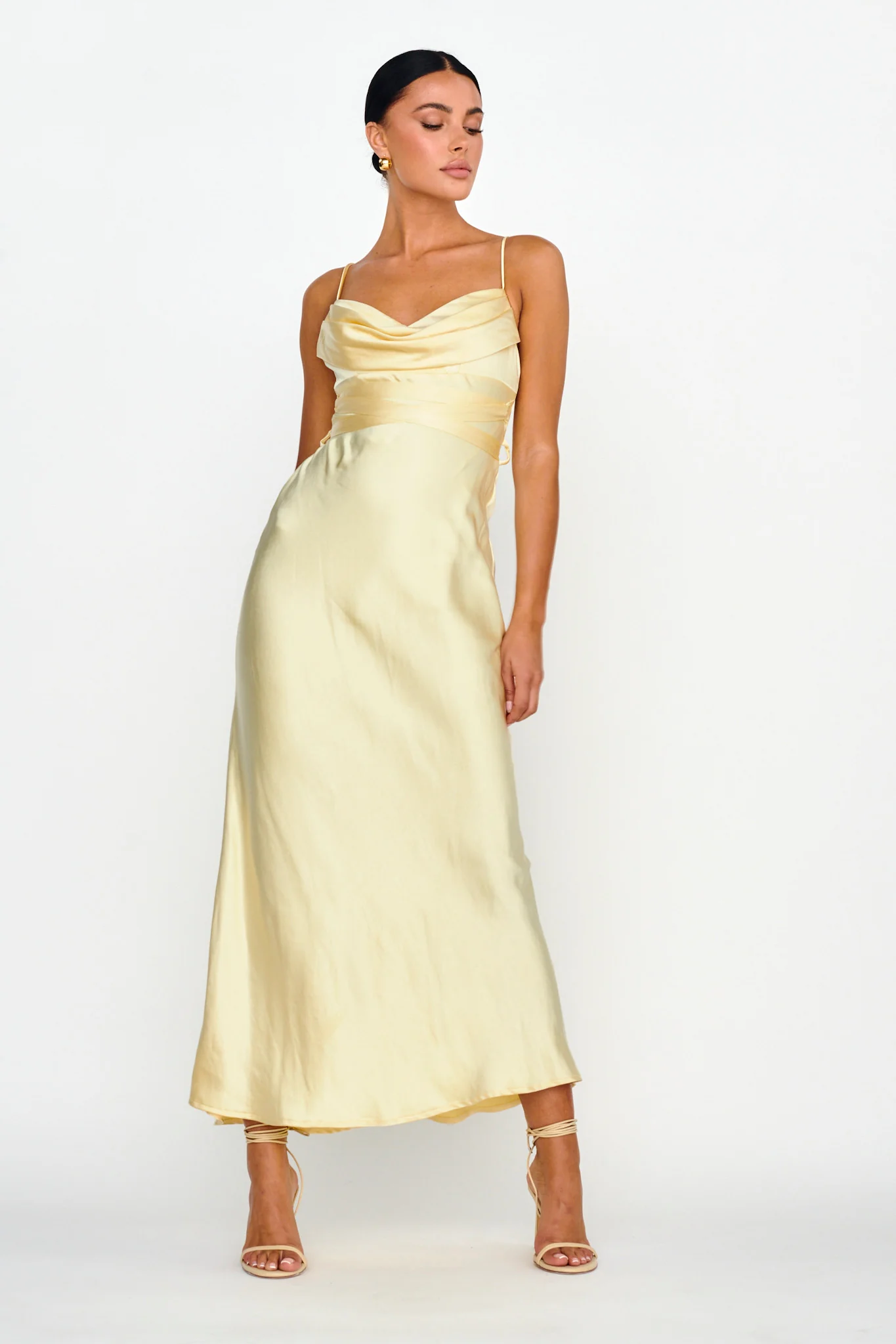 Starring Role Cowl Bust Waist Tie Dress Butter