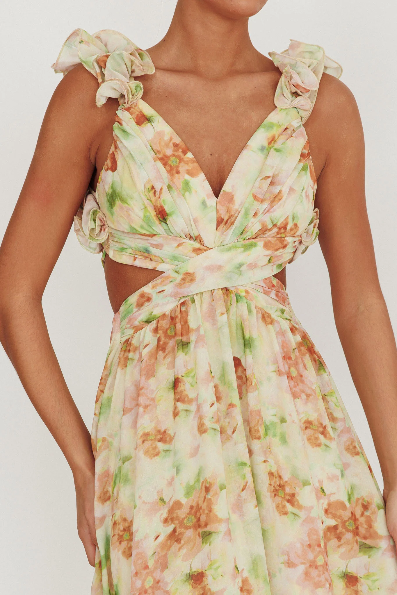 Madara Lace-Up Back Floral Maxi Dress Orange