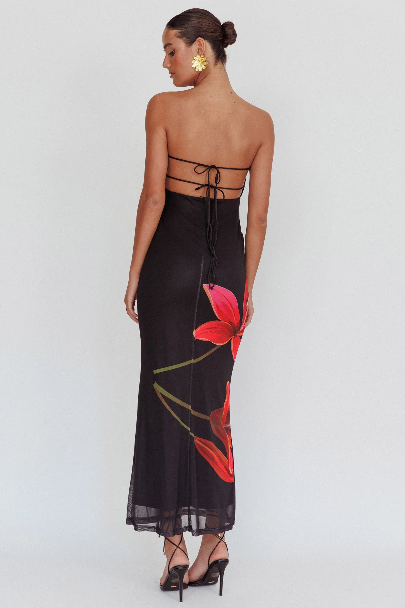 Iridian Strapless Floral Maxi Dress Black