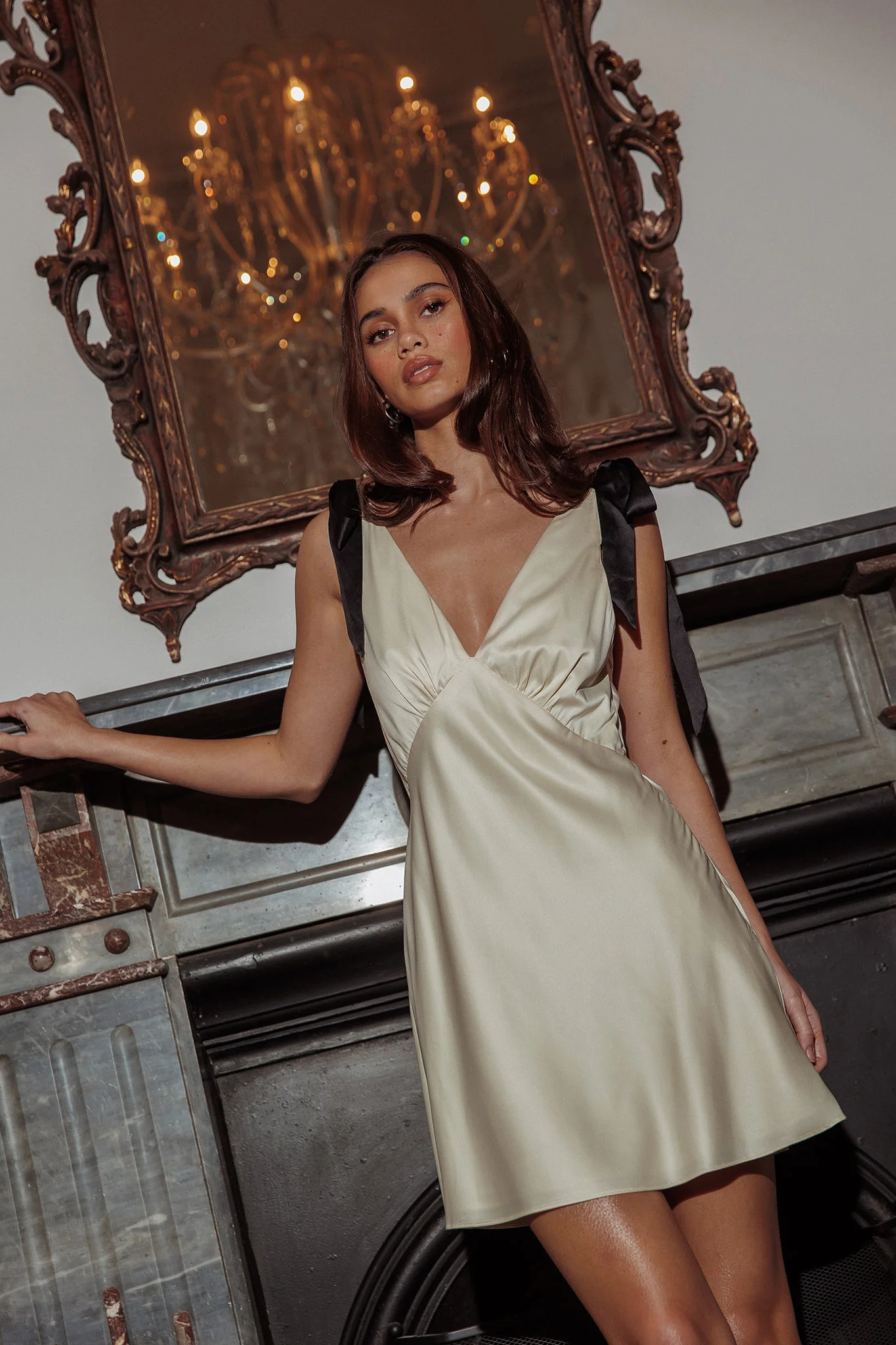 New York Minute Tied Shoulders Mini Dress Oyster