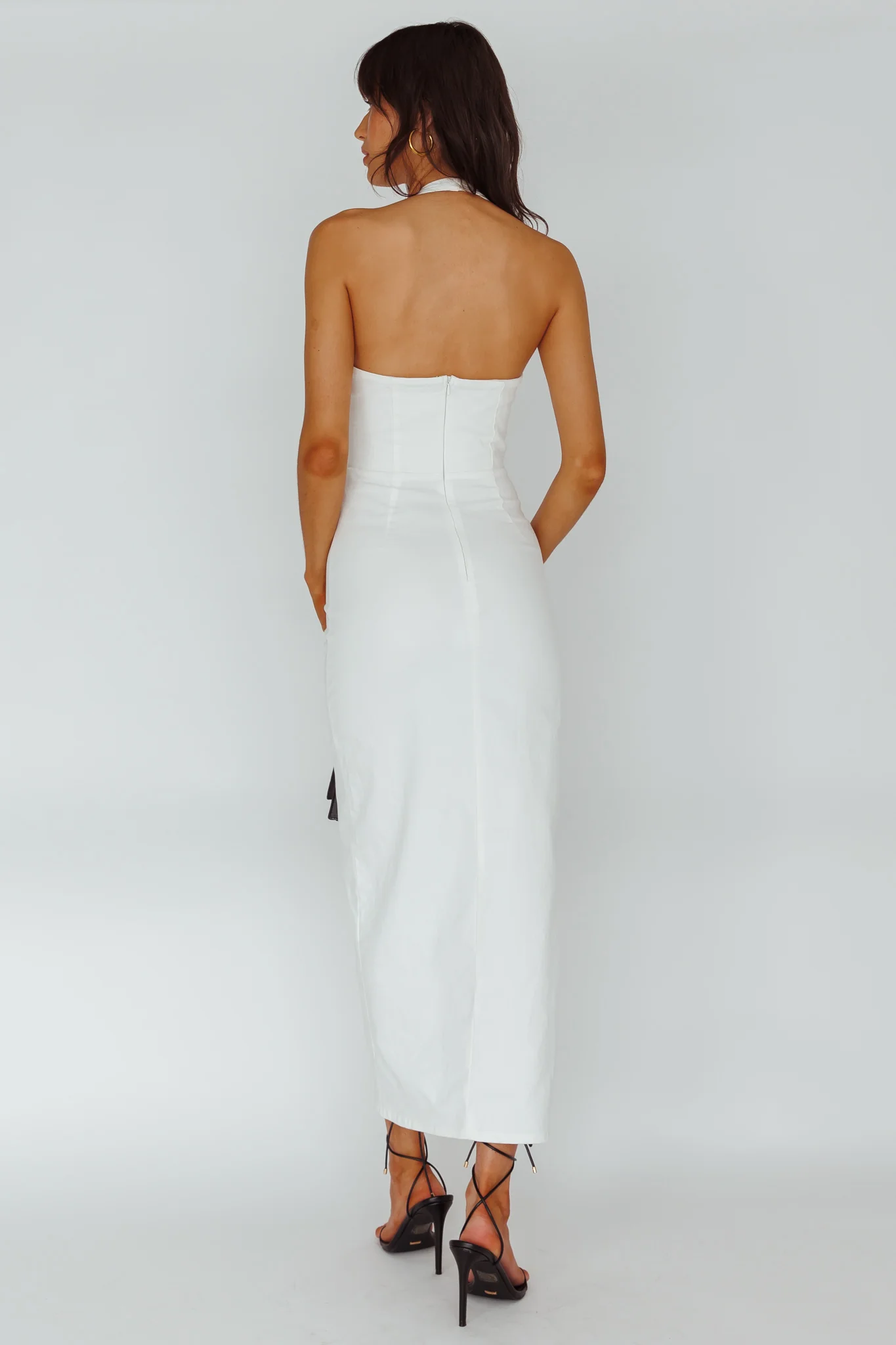 Renita Halterneck Button Maxi Dress White