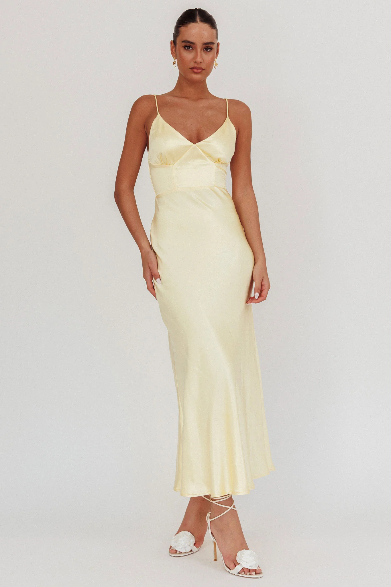 Hold Me Satin Backless Maxi Dress Lemon