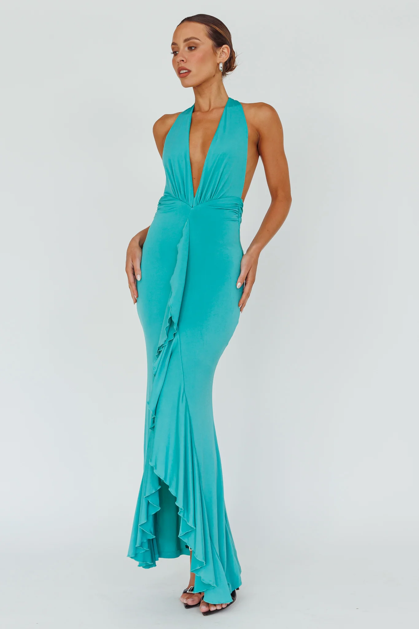 Zaphirah Halterneck Ruffle Dress Jade