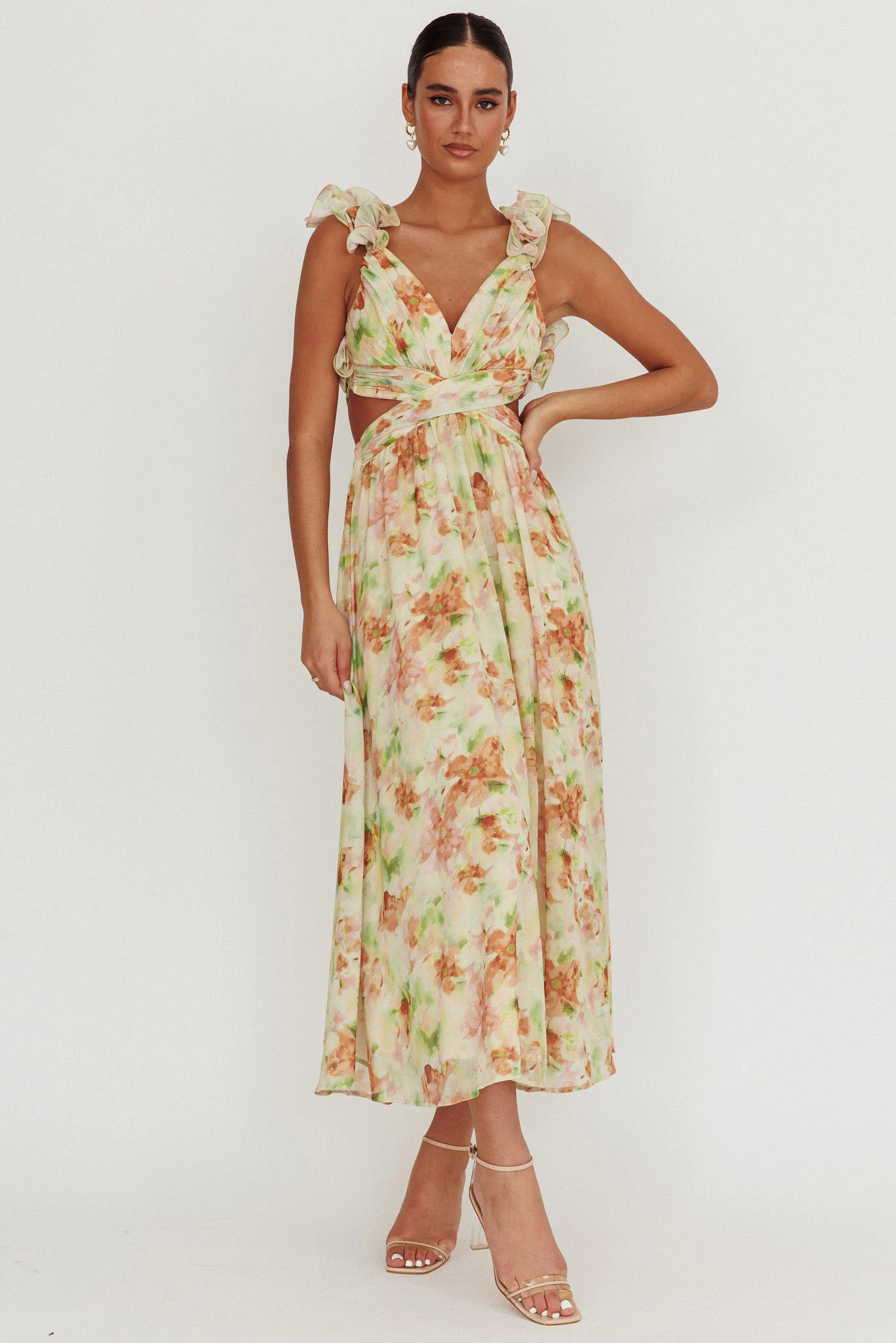 Madara Lace-Up Back Floral Maxi Dress Orange