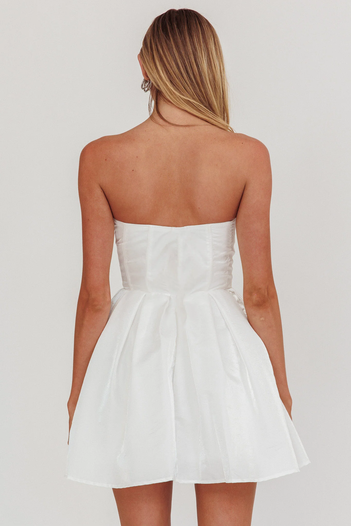 Loveless Strapless Flared Mini Dress Off White