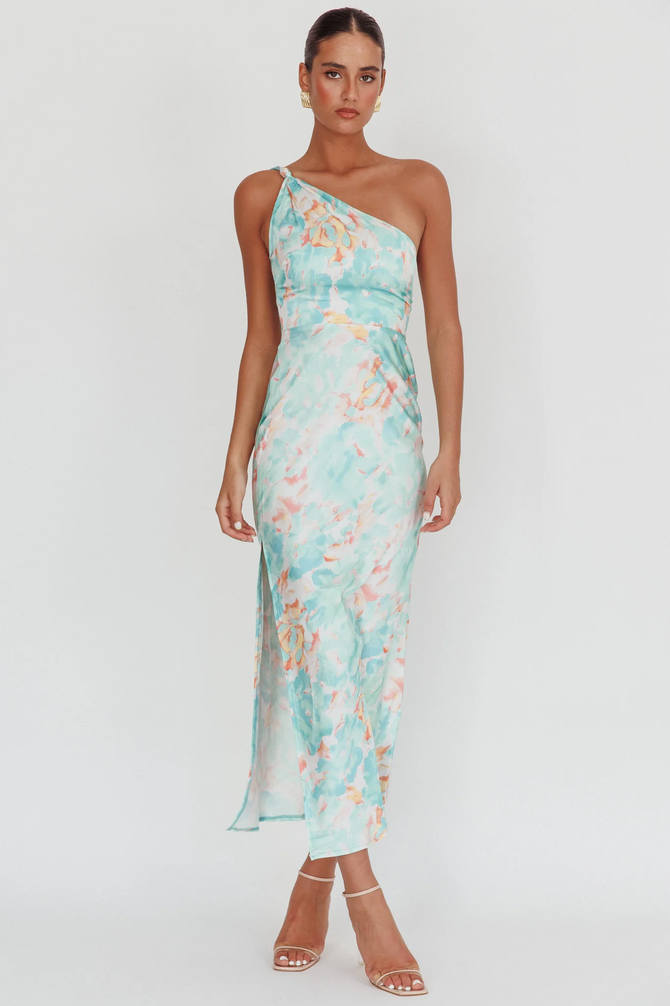 Portland One-Shoulder Maxi Dress Floral Mint