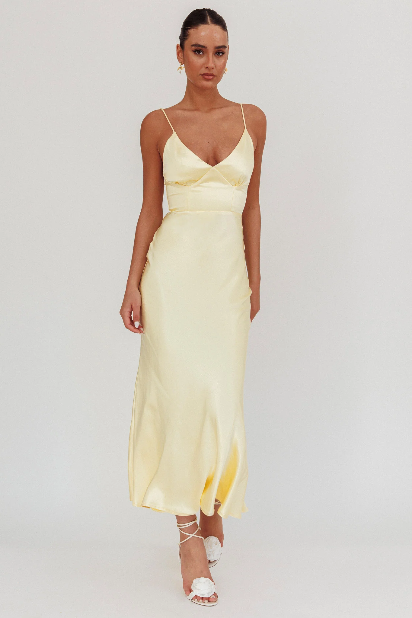 Hold Me Satin Backless Maxi Dress Lemon