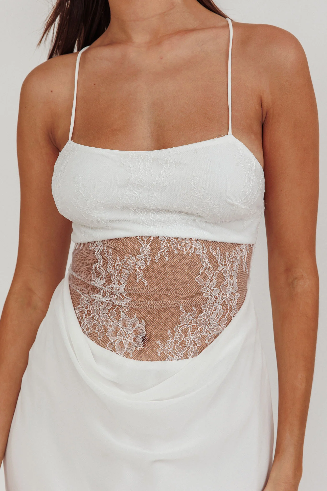 These Days Backless Lace Waist Maxi Dress White