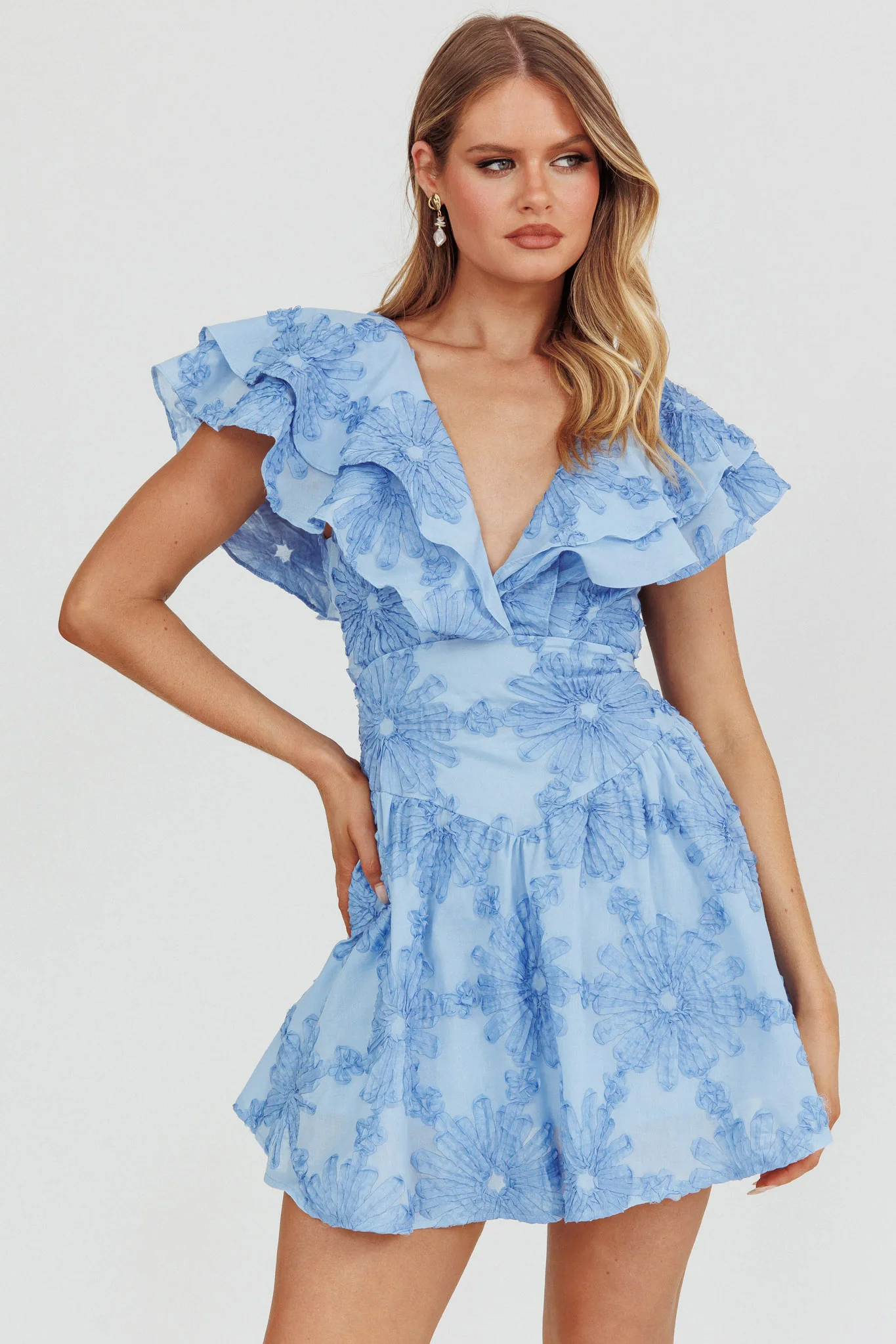 Garden Of Eden Ruffle Mini Dress Blue