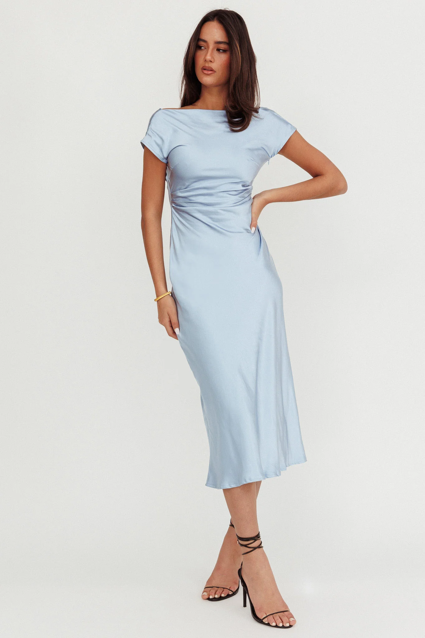 Loveland Cap Sleeve Cowl Back Midi Dress Baby Blue