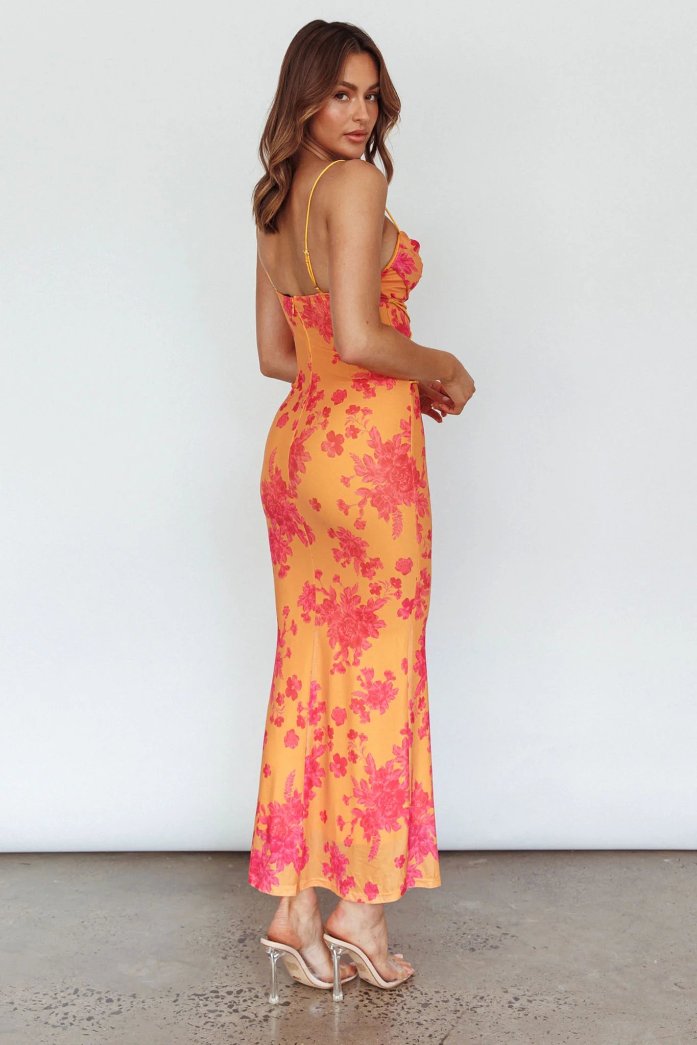 Teava Laced Waist Maxi Dress Floral Orange