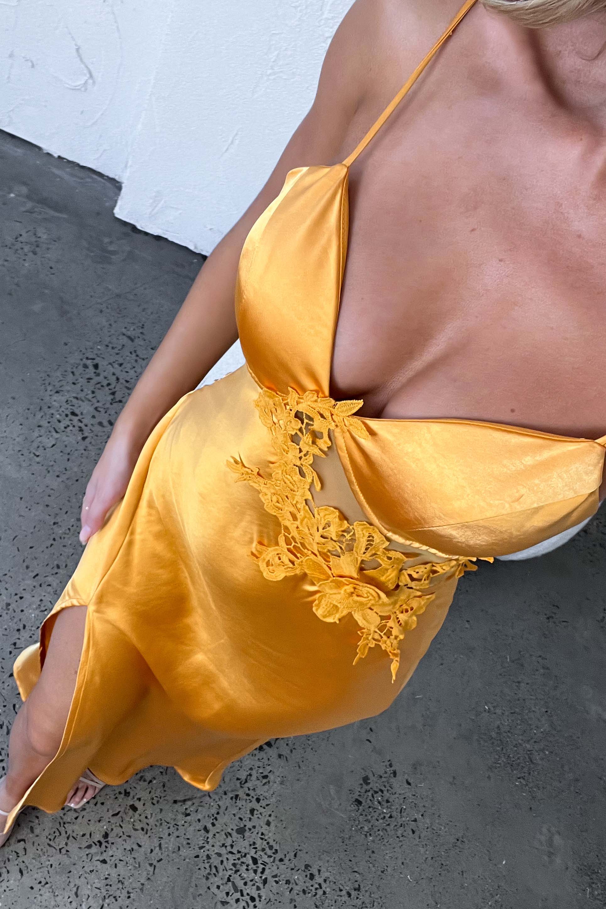 Roxana Applique Trim Split Maxi Dress Orange