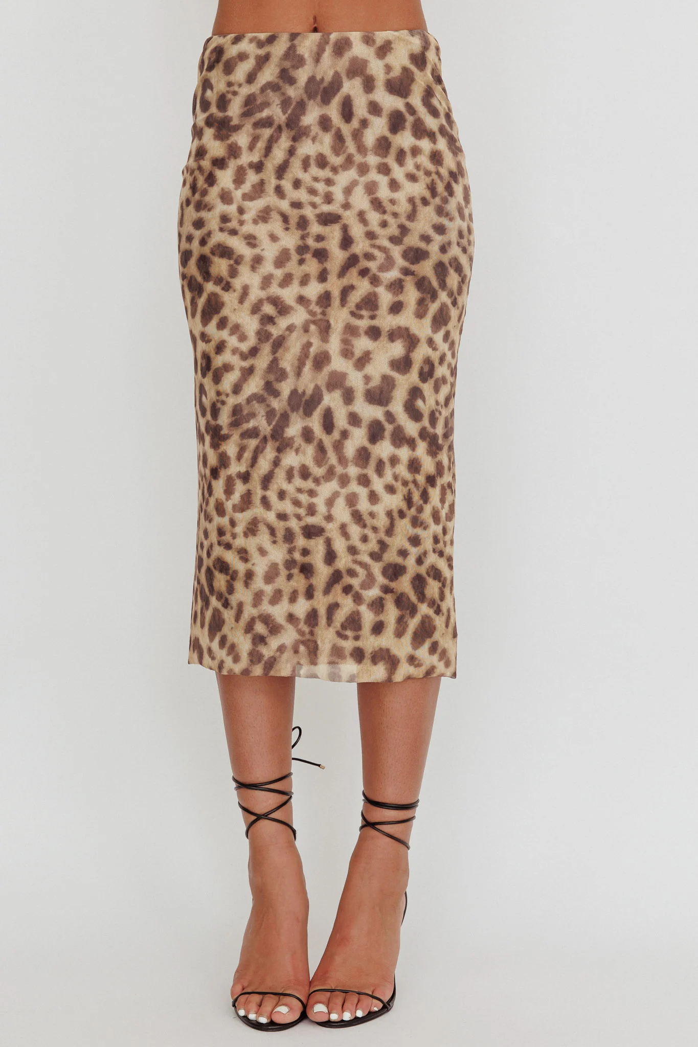 Meet Up Elastic Waist Midi Skirt Leopard