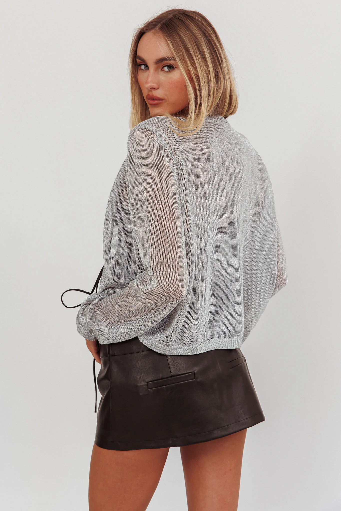 Kali Metallic Knit Cardigan Silver