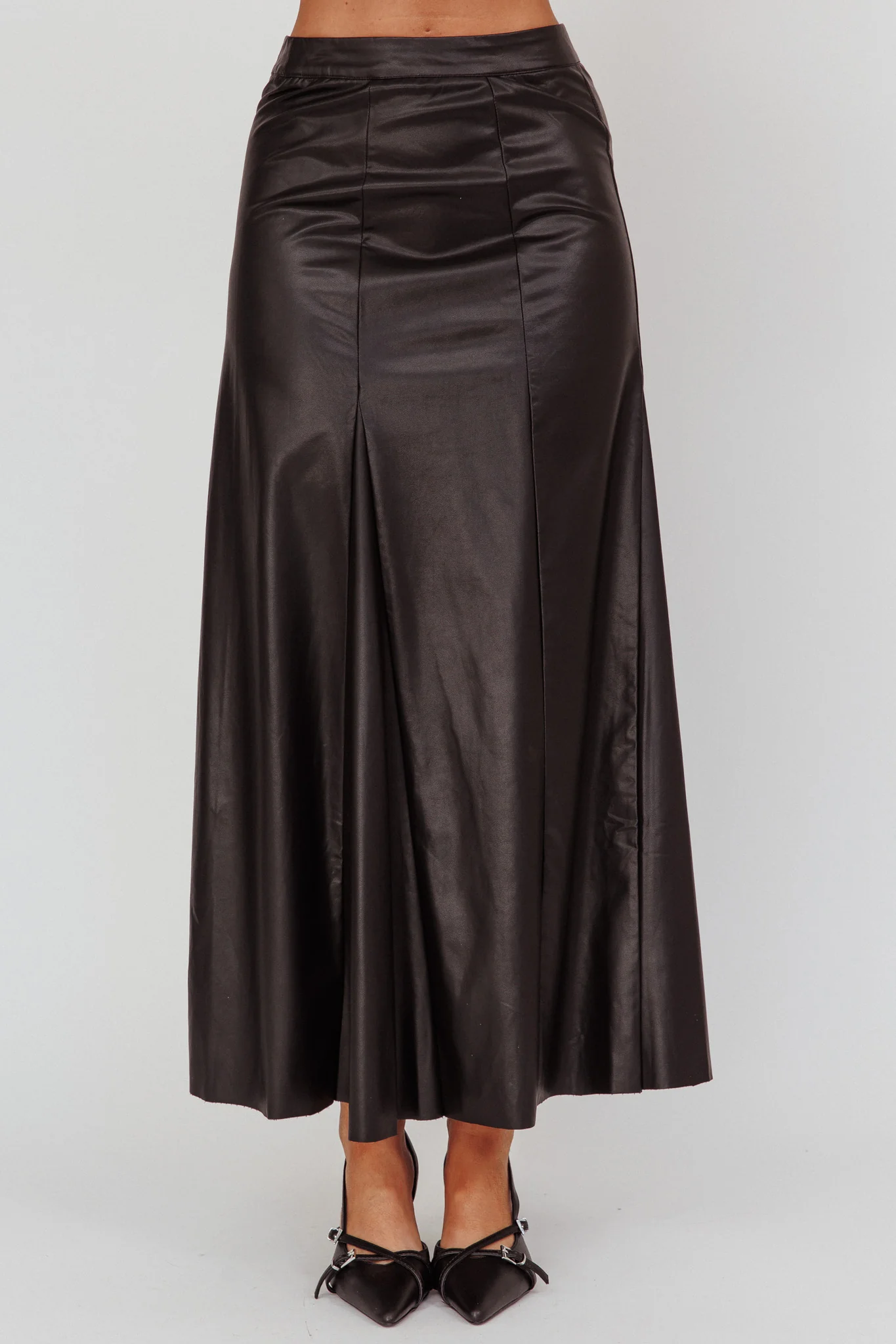 Galaxia A-Line Faux Leather Maxi Skirt Black