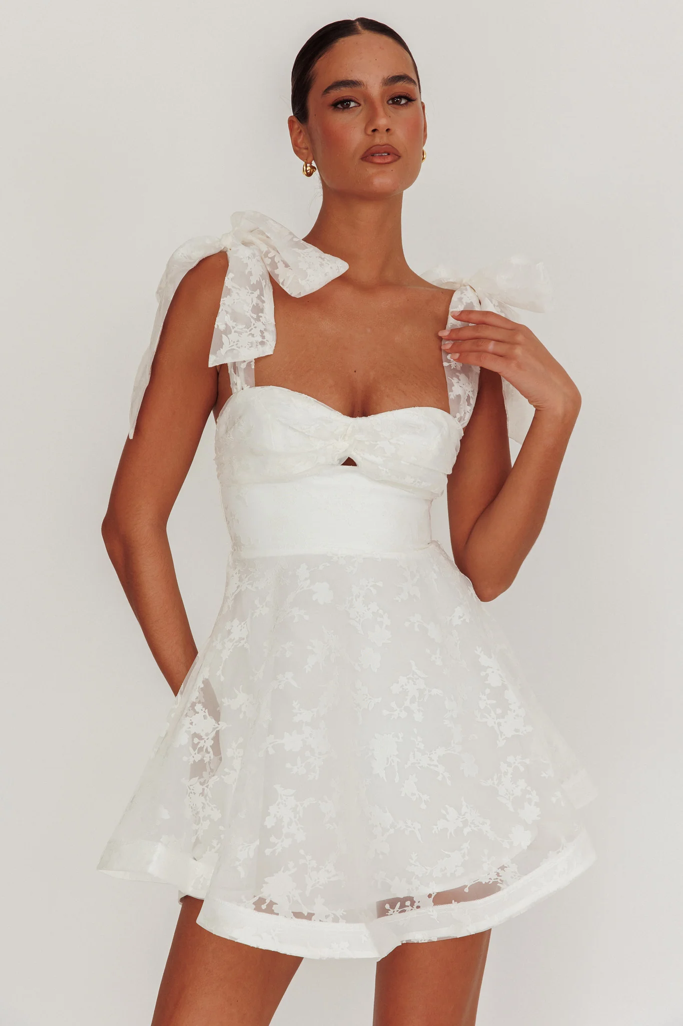 Oliana Tied Shoulders Keyhole Mini Dress White