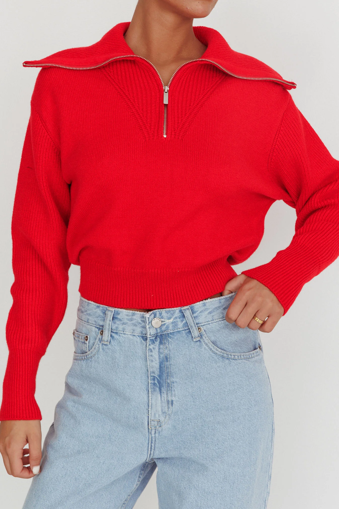 Dawneta Half Zipper Knit Pullover Red