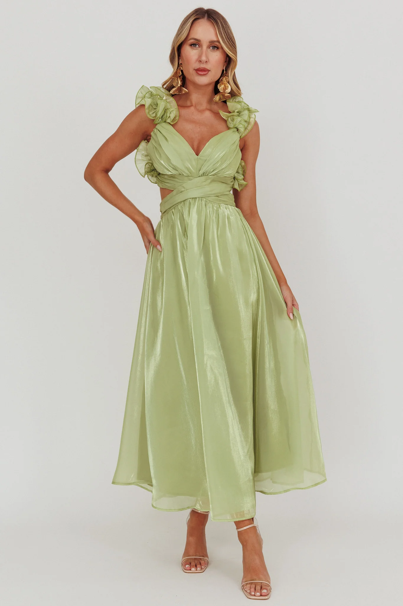 Madara Lace-Up Back Maxi Dress Sage