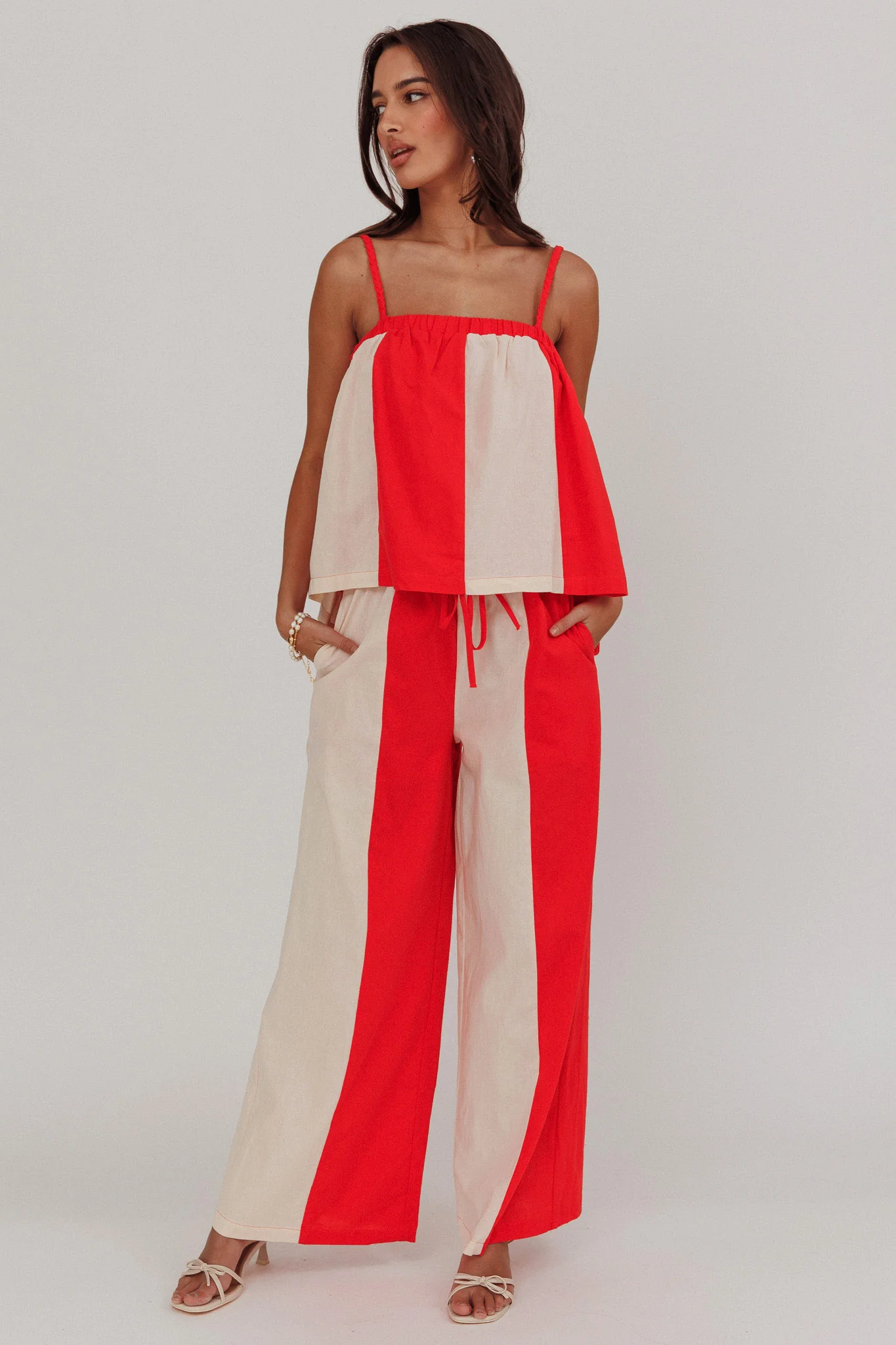 Dream Girl Contrast Wide Leg Pant Tomato Red
