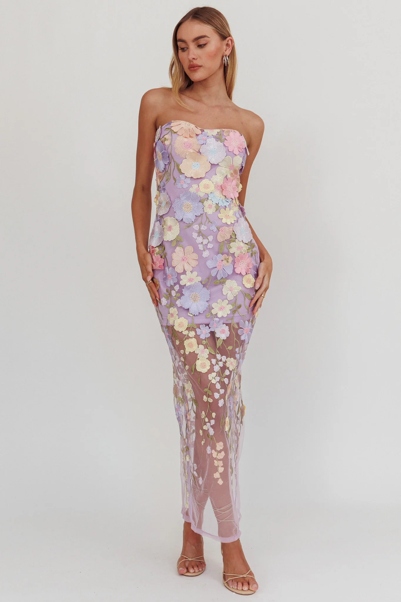 Euphoria Dream Embellished Mesh Maxi Dress Lilac