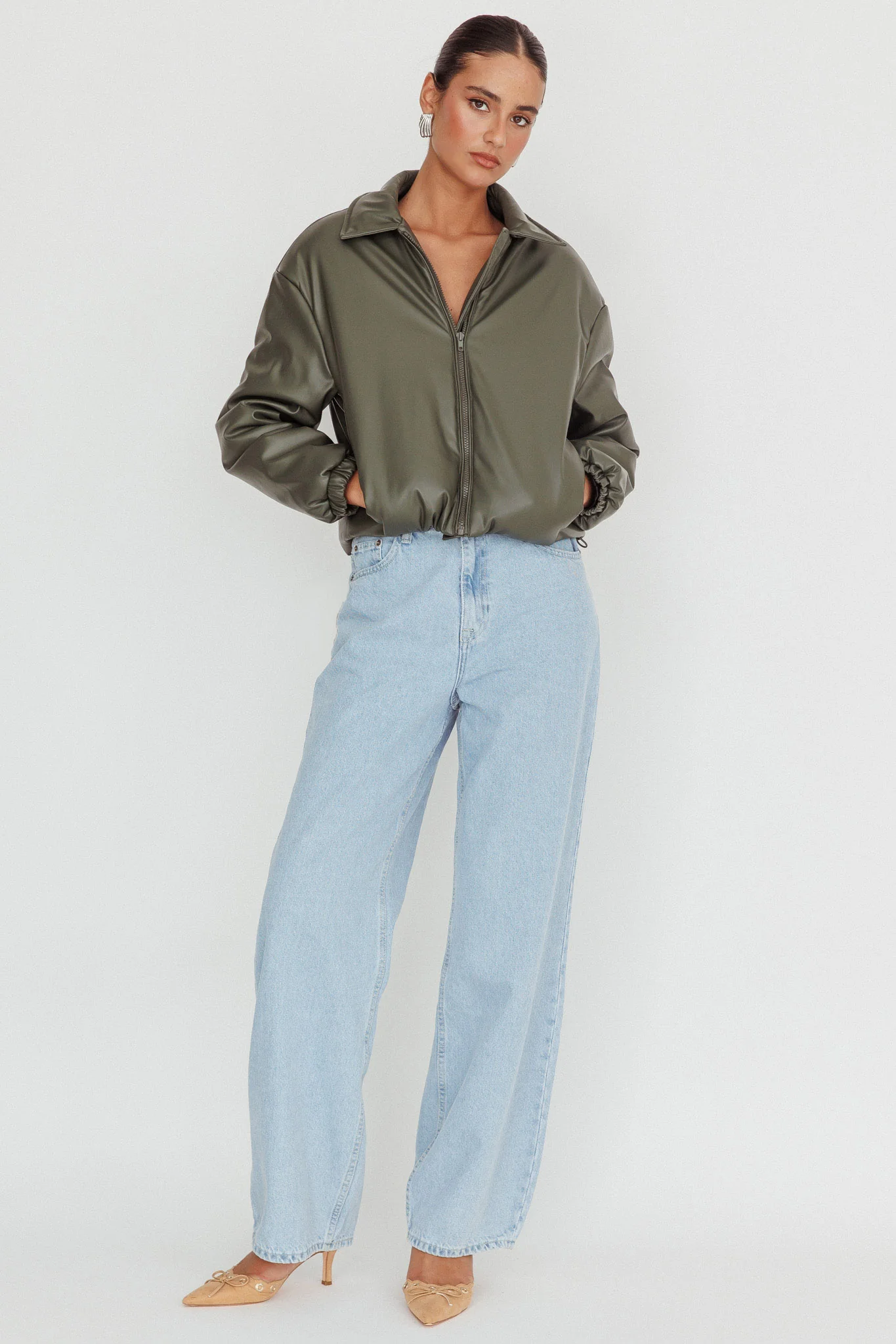 Faroe Drawstring Waist Puff Jacket Green